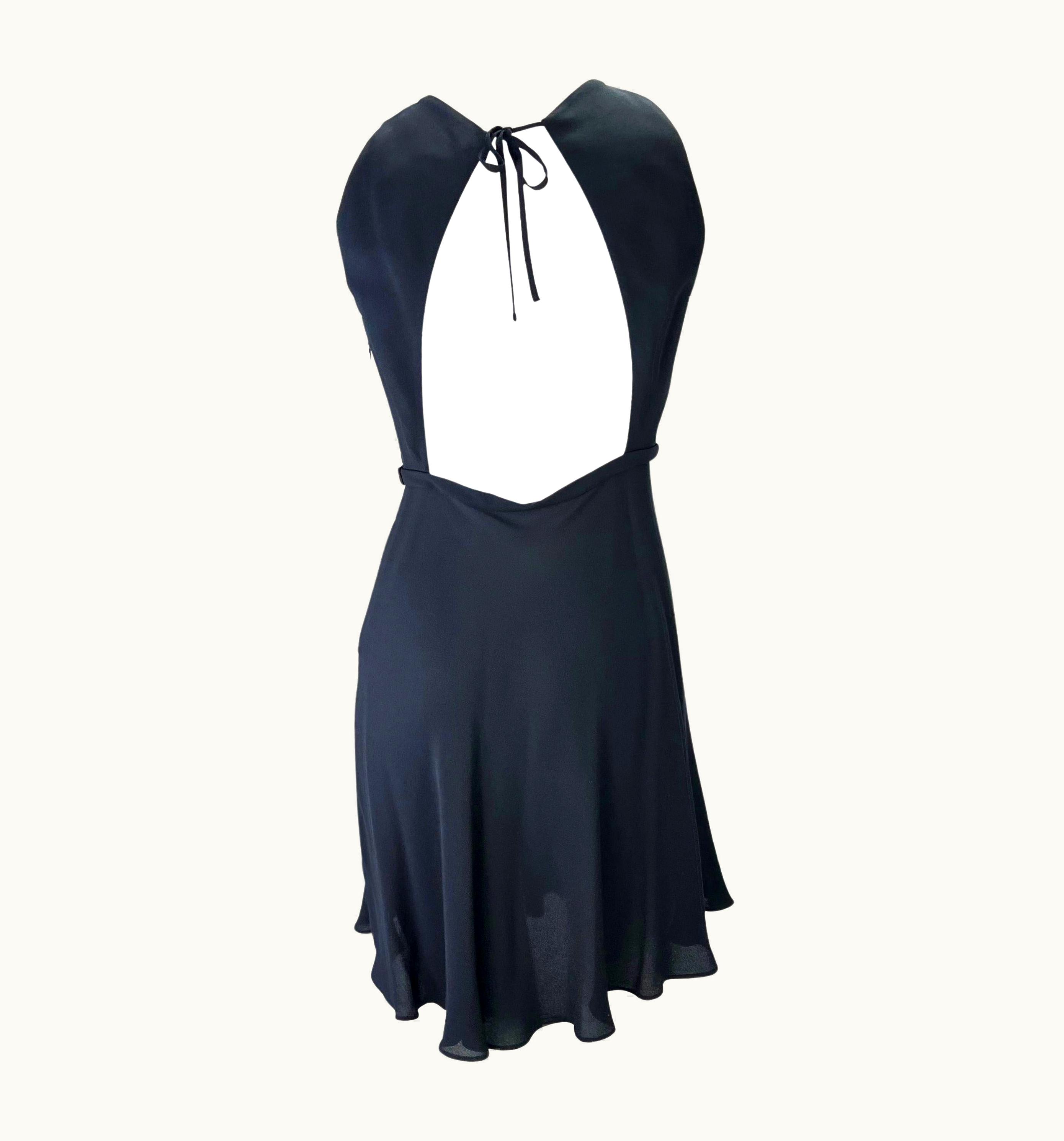 Gianni Versace Couture S/S 1997 Gianni Versace Couture Runway Ad Navy Silk Backless Tie Flare Dress