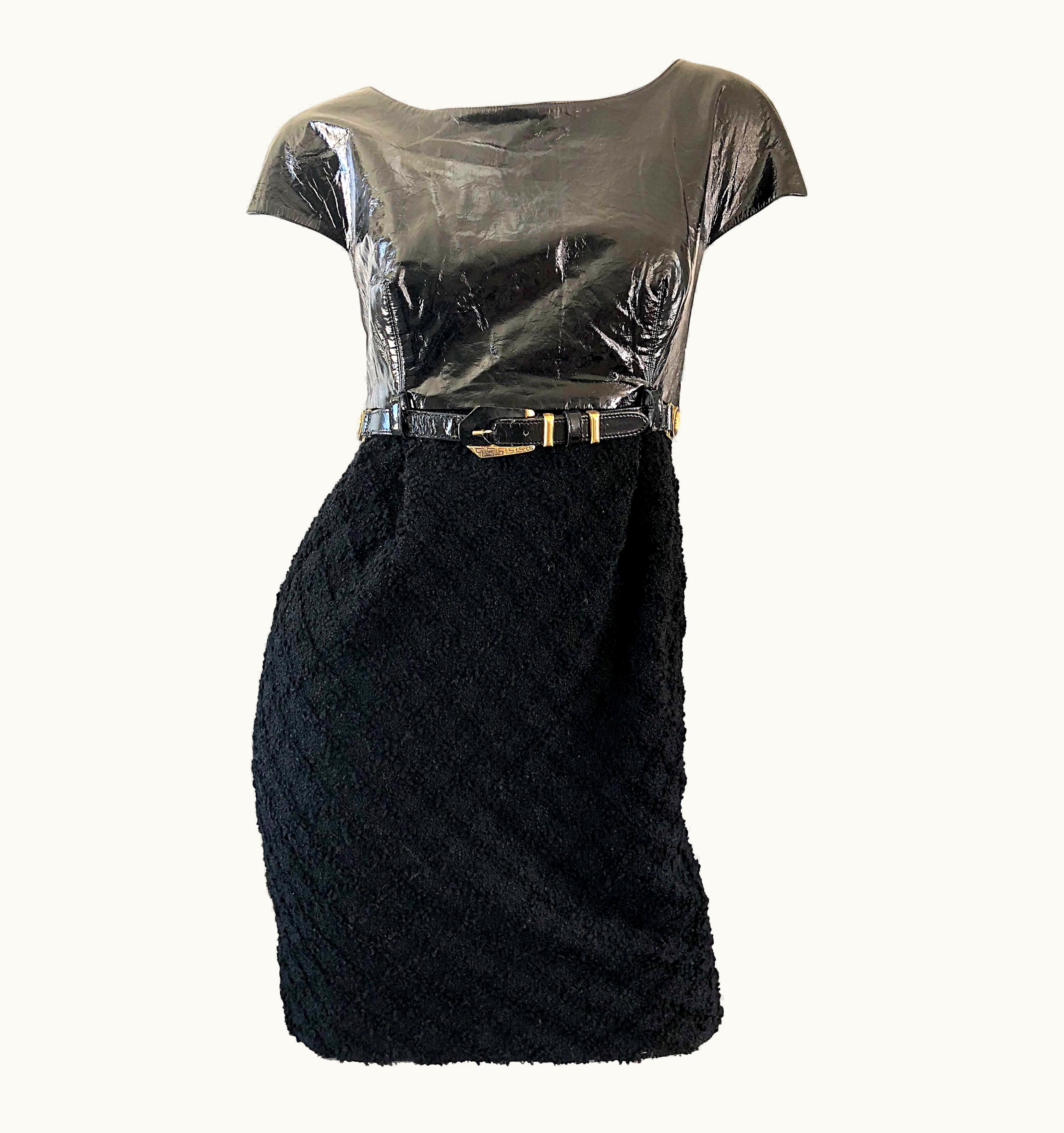 Gianni Versace Couture Documented Gianni Versace Couture Vintage AW 1994 Black Pvc Wool 90s Dress