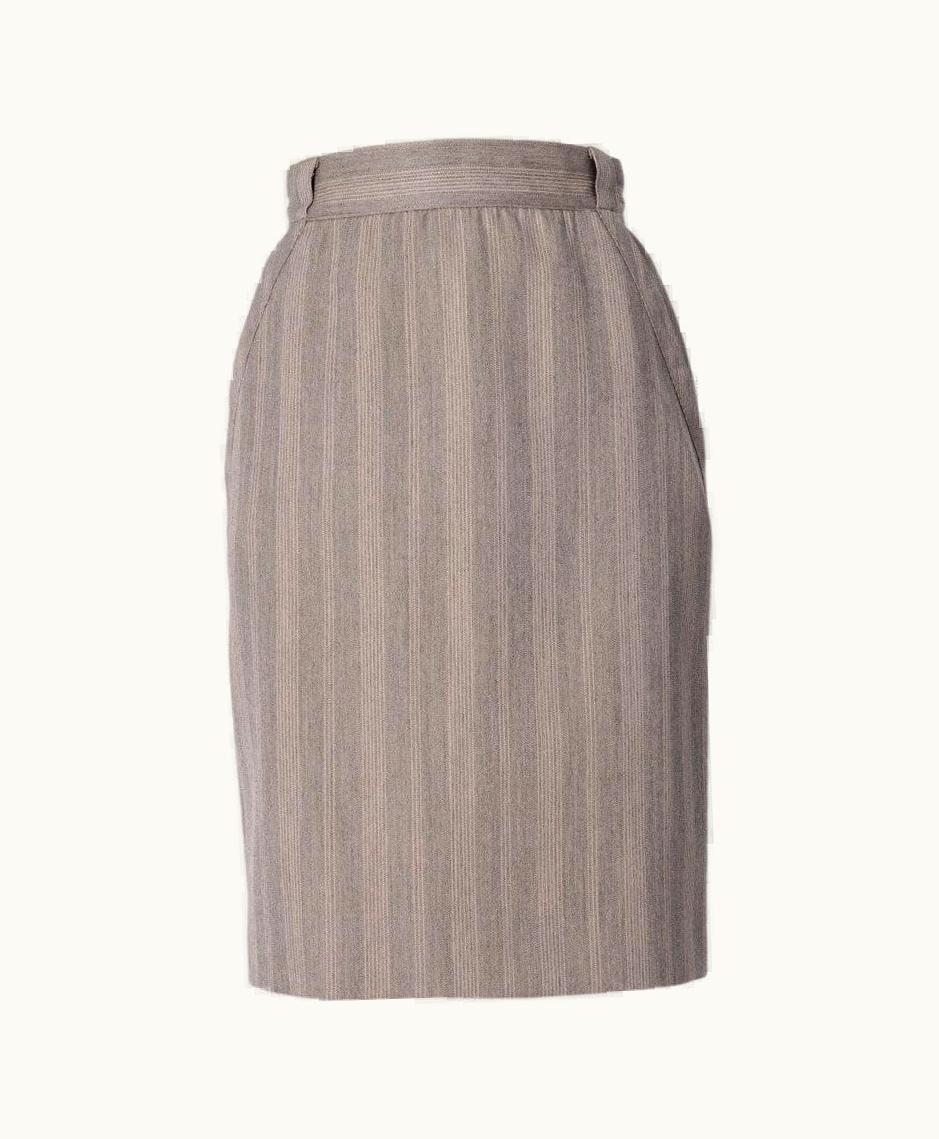 Gianni Versace Couture 70s Gianni Versace Vintage Striped Grey Wool Knee-length Skirt
