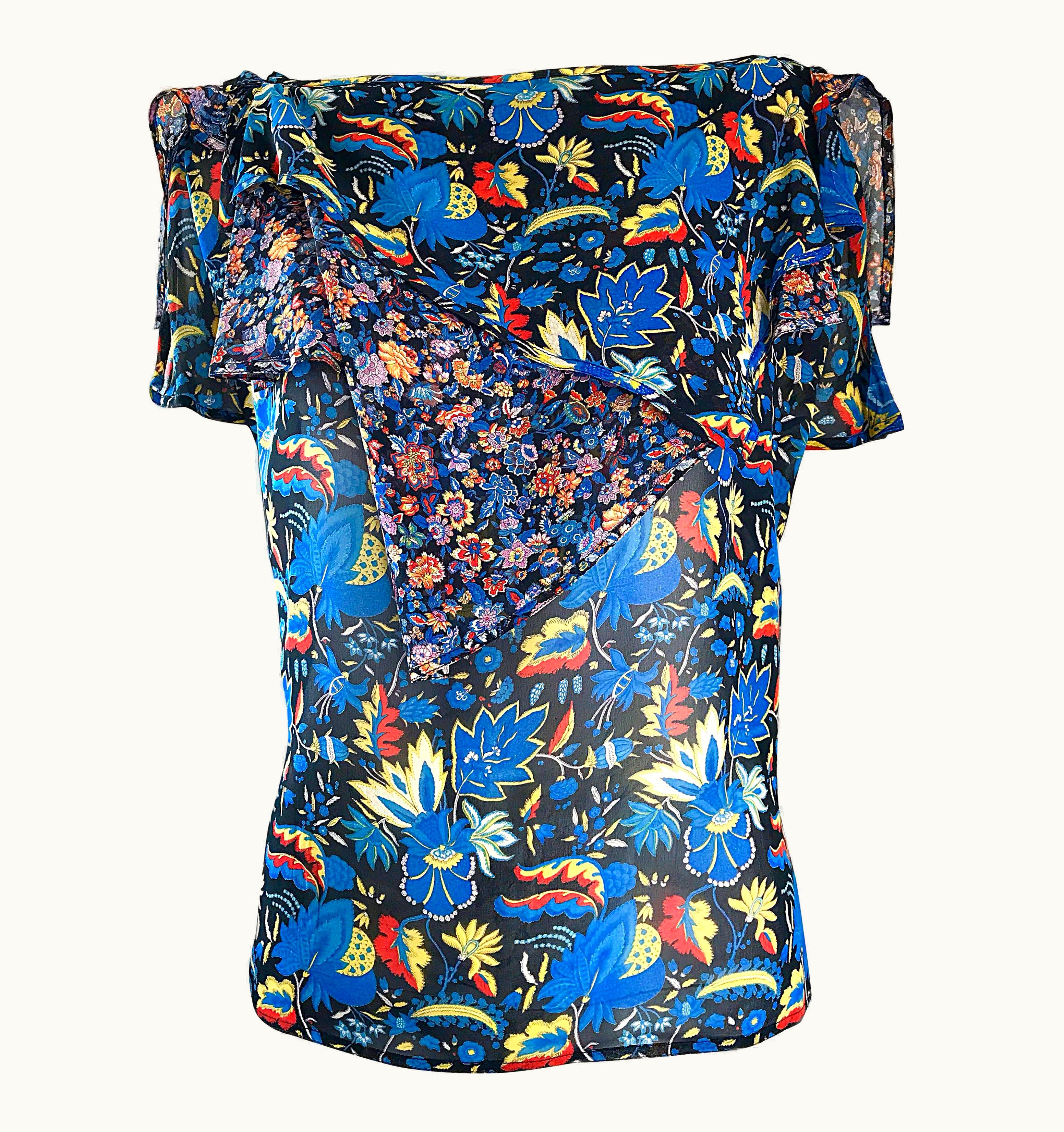 Gianni Versace Couture Rare 1970s Gianni Versace Cold Shoulder Boho Draped Vintage 70s Silk Blouse Top