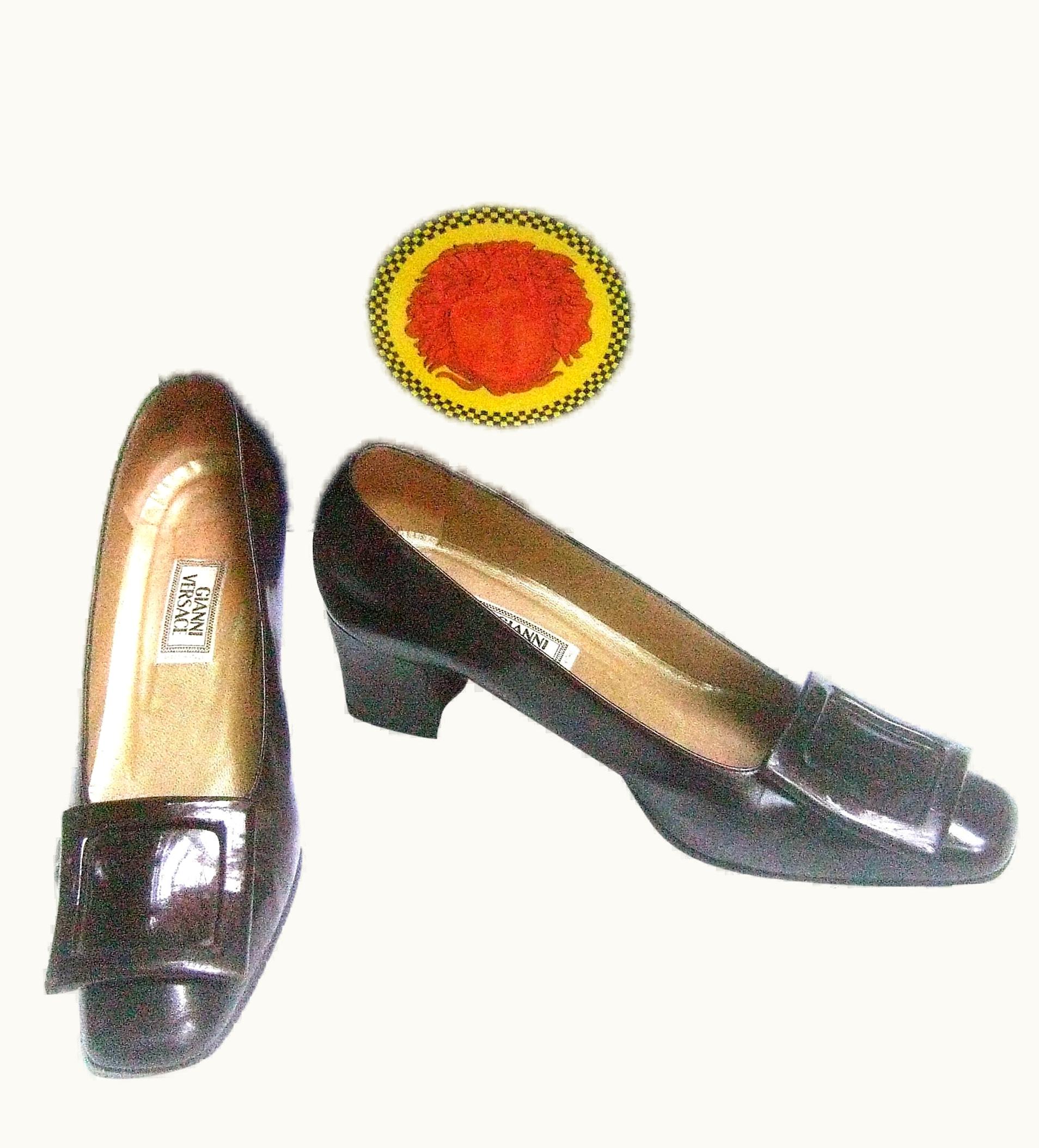 Versace Chocolate Brown Leather Pumps In Versace Box C 1990