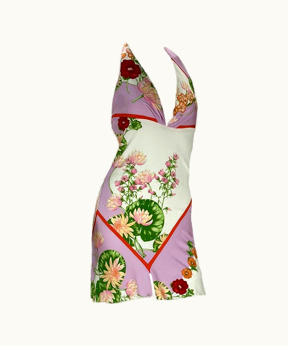 Versace Vintage Versace Lotus Print Mini Dress