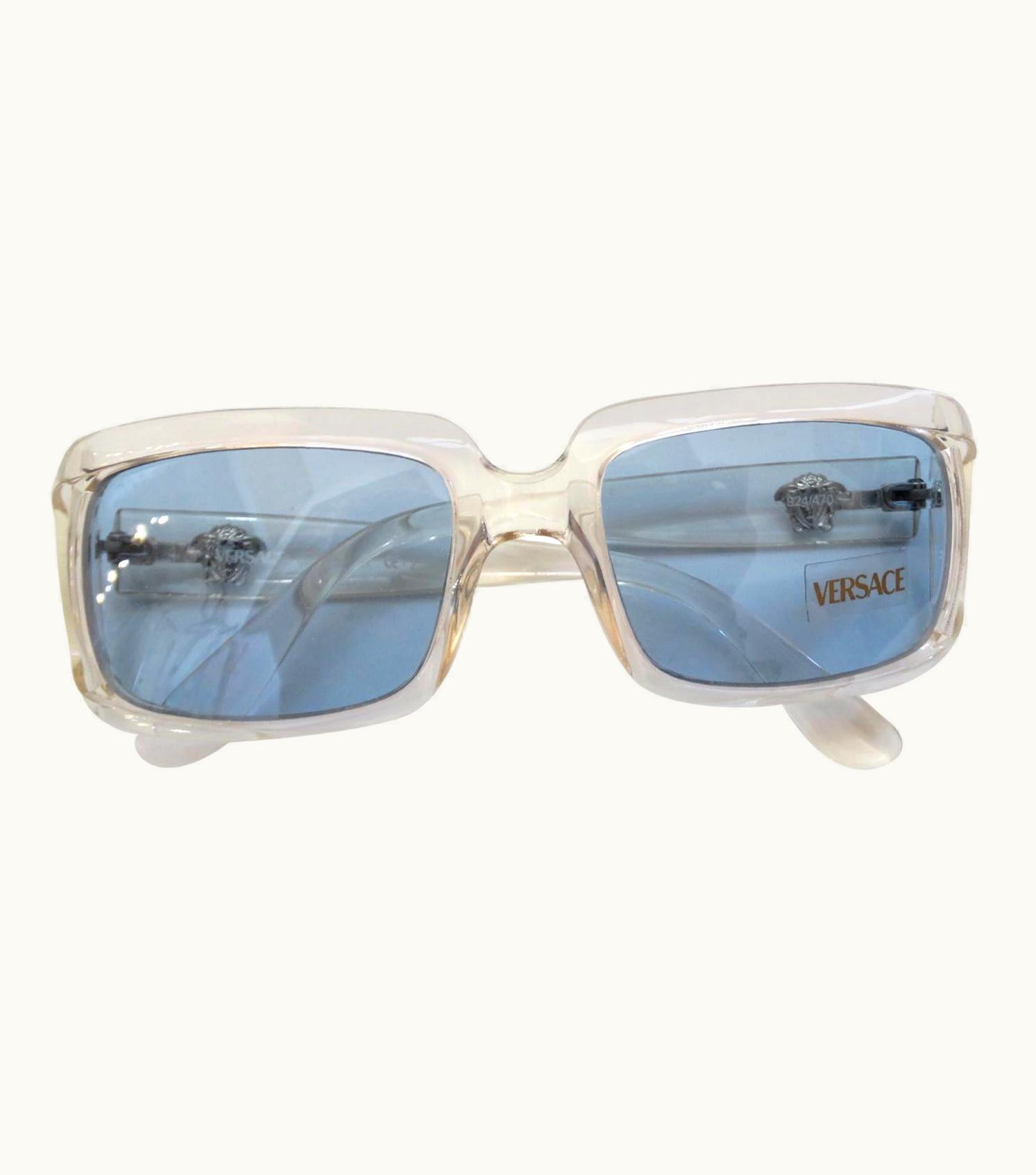 Versace 1990s Clear Rectangular Frame Sunglasses