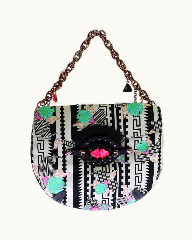 Versace Embellished Printed Bag With Chain