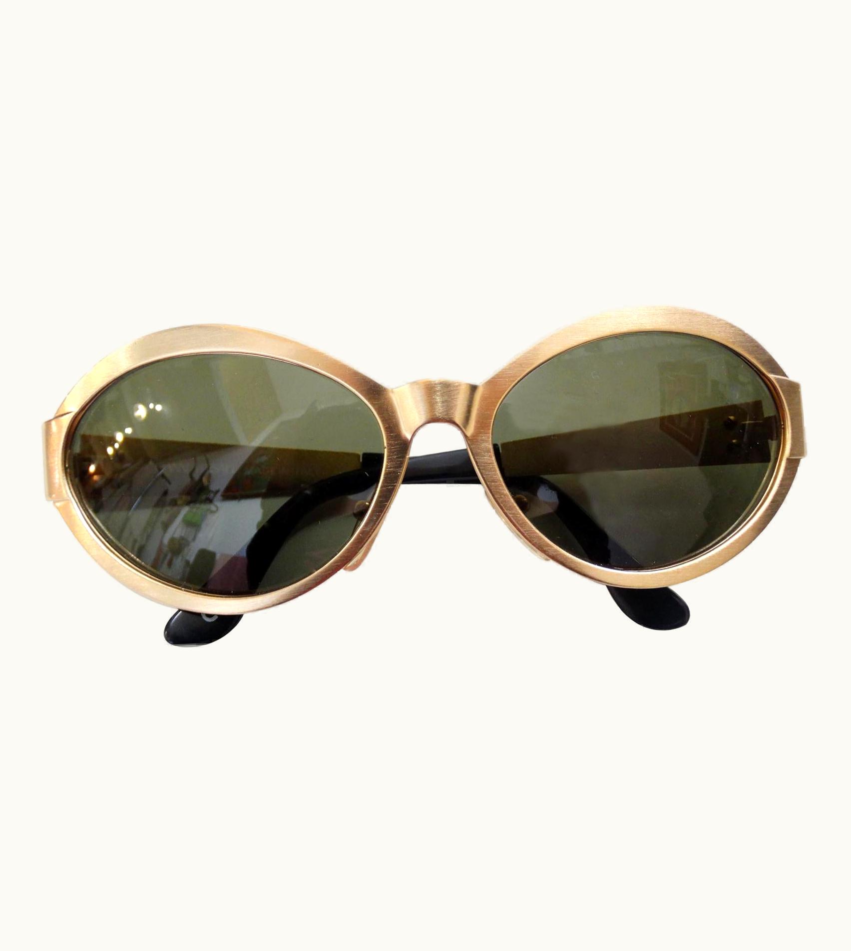 Versace 1990s Matte Gold Metal Sunglasses
