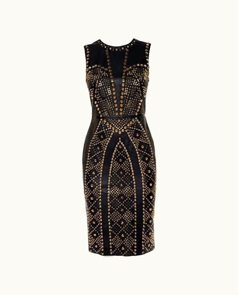 Versace 2012 Versace Embellished Black Leather Dress