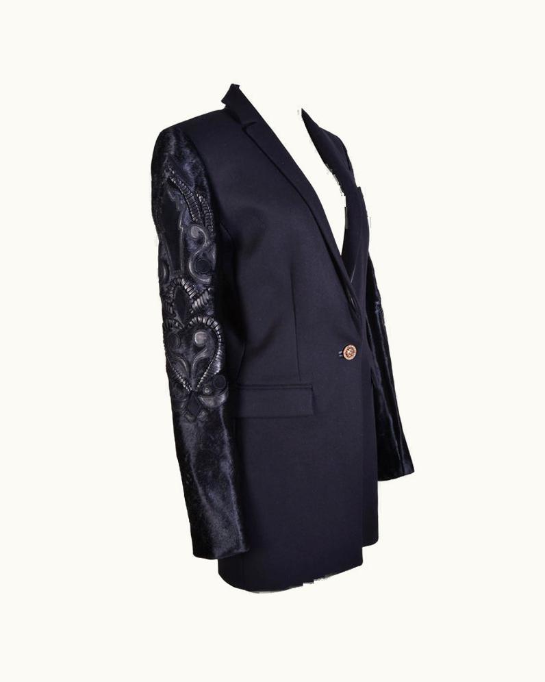 Versace Black Coat With Embelisshed Sleeves