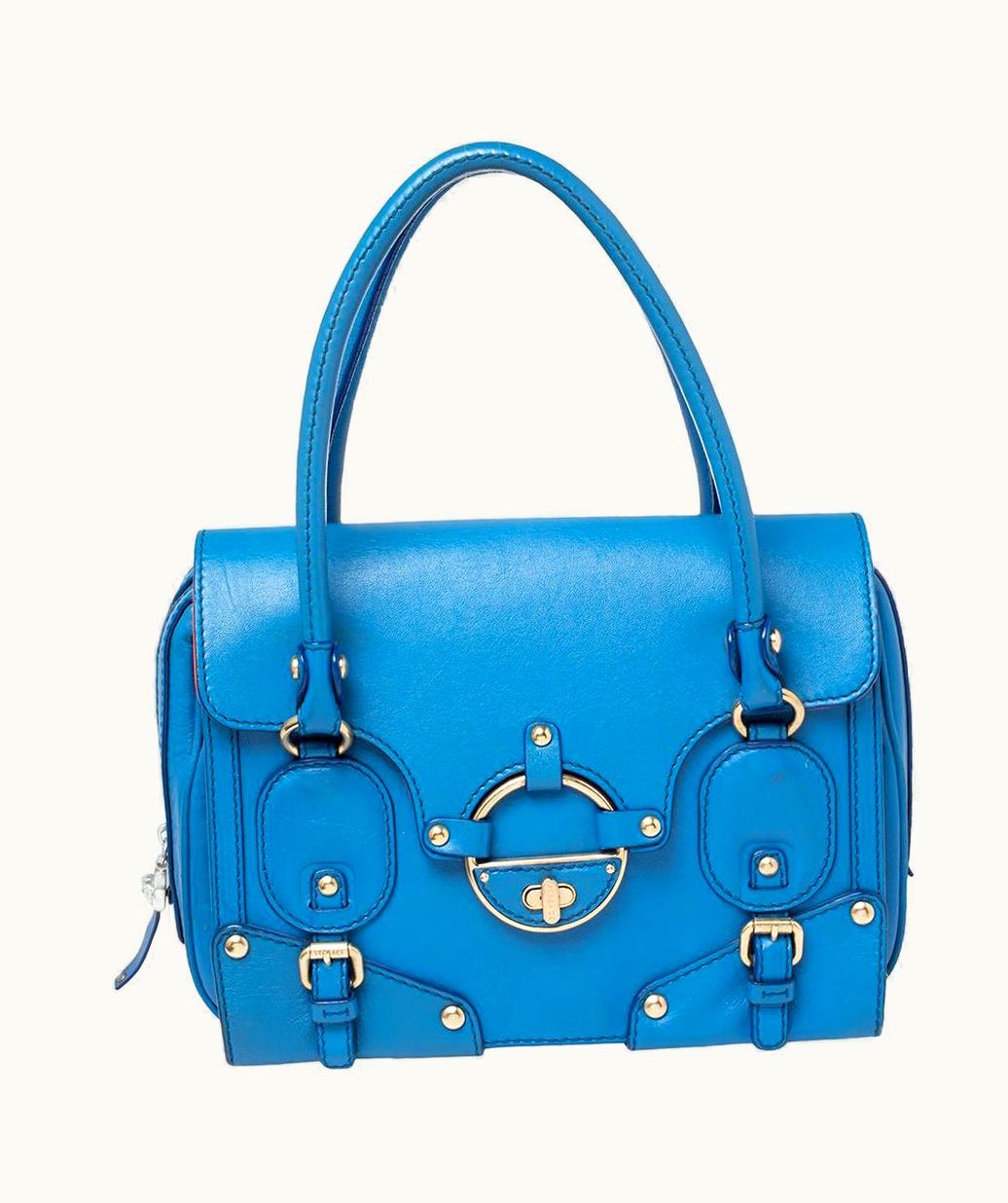 Versace Blue Leather Buckle Embellished Satchel
