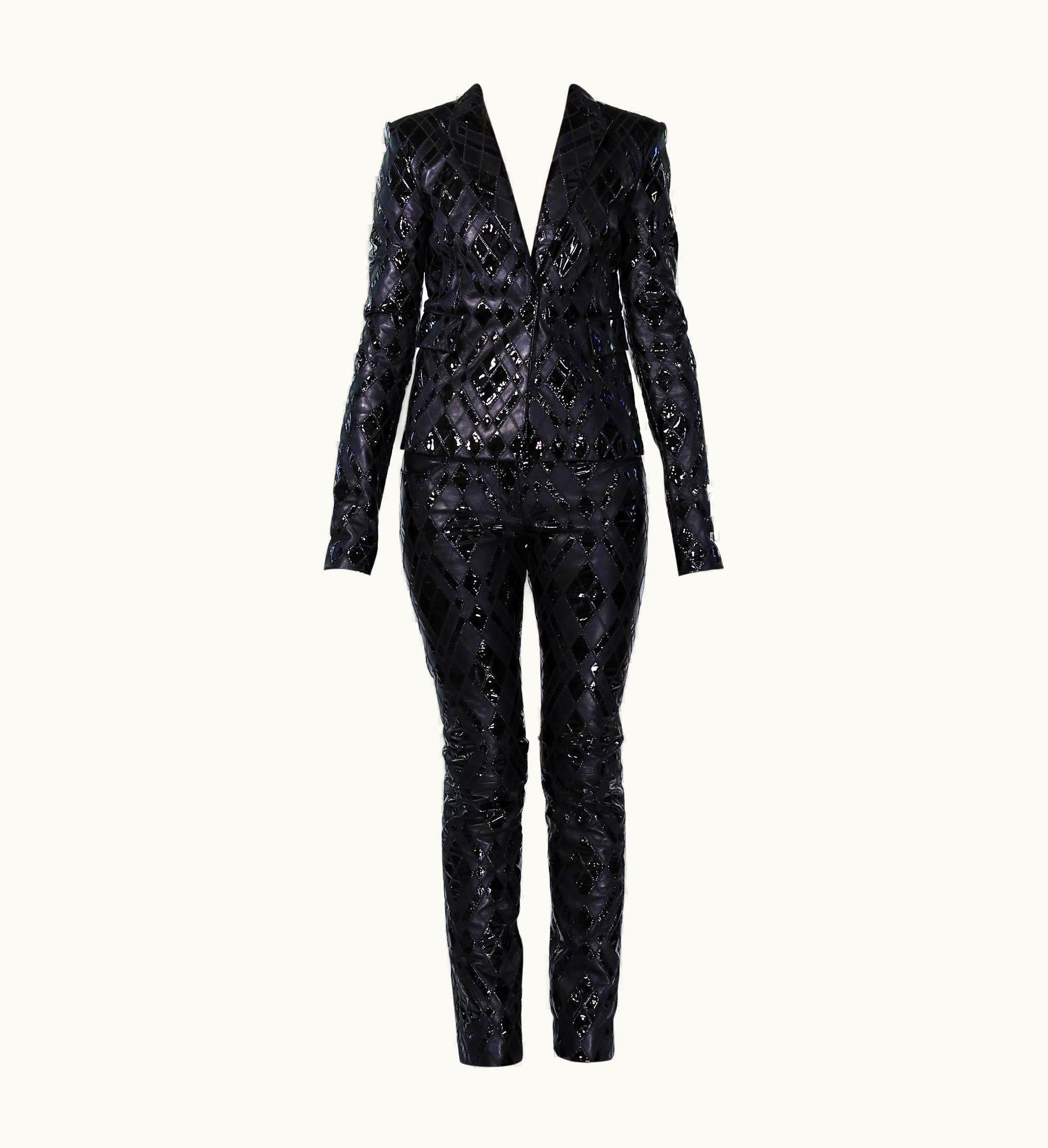 Versace Black Patchwork Leather Pant Suit
