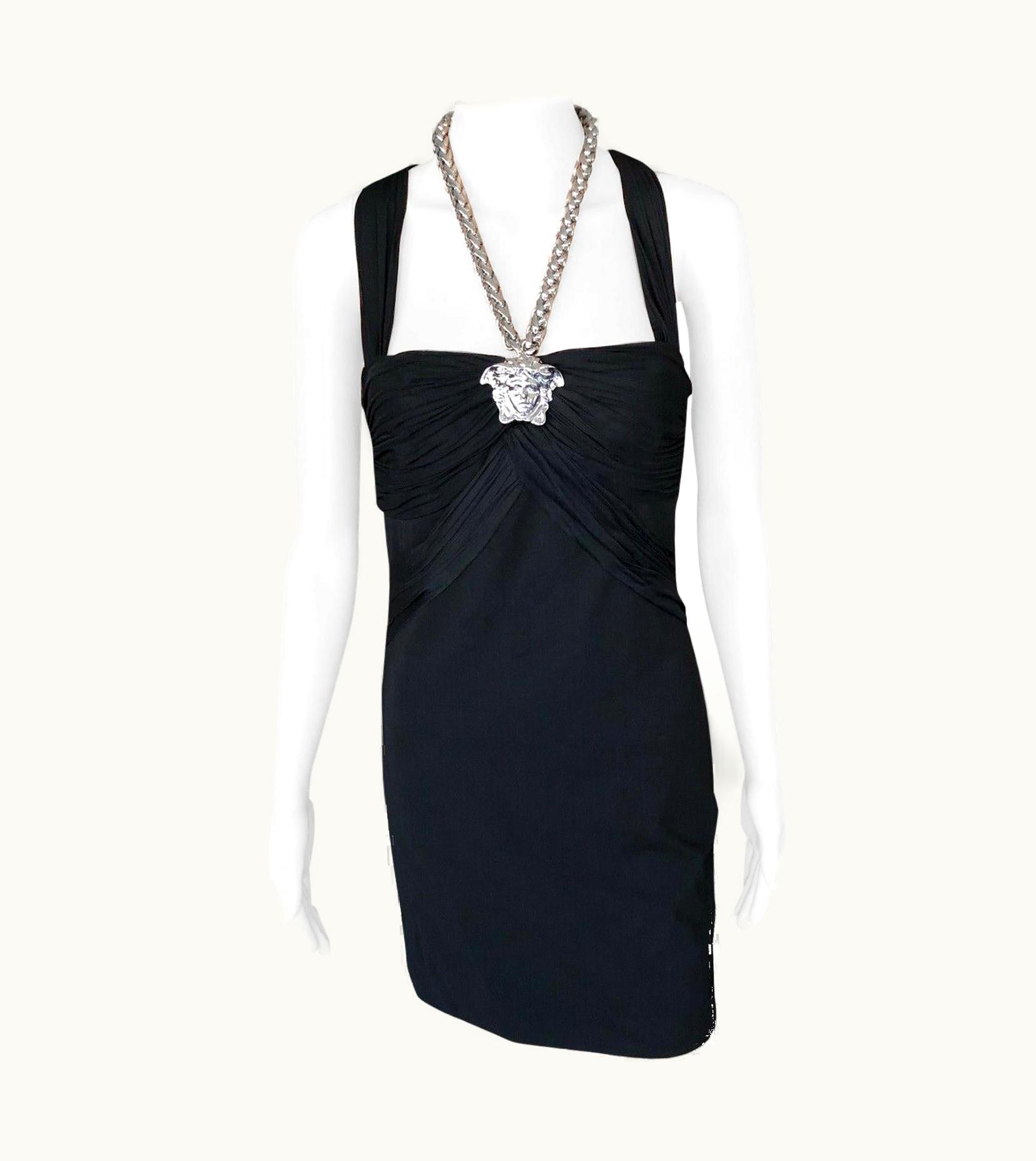Versace Medusa Embellished Black Mini Dress