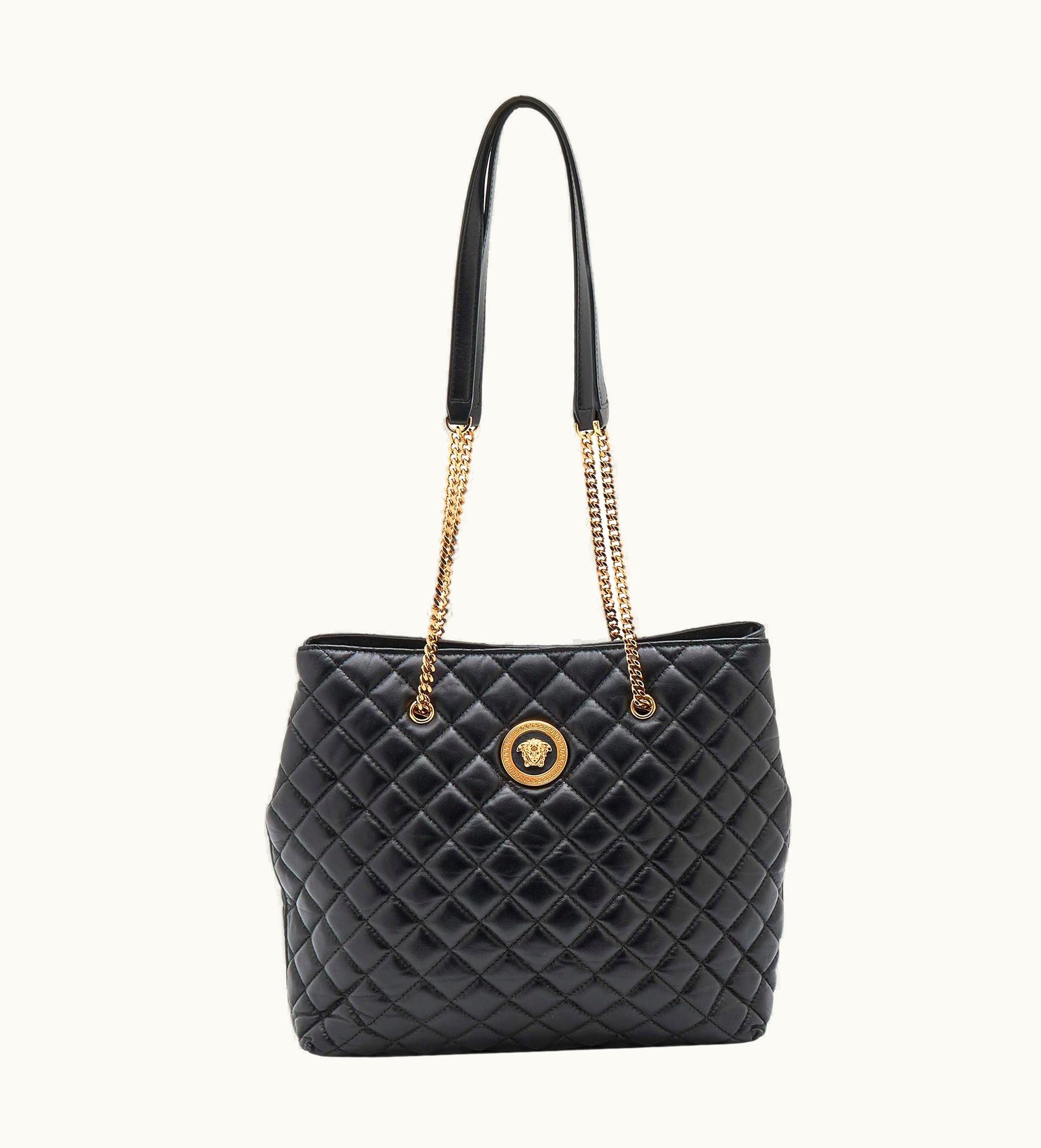 Versace Black Quilted Leather Medusa Tote