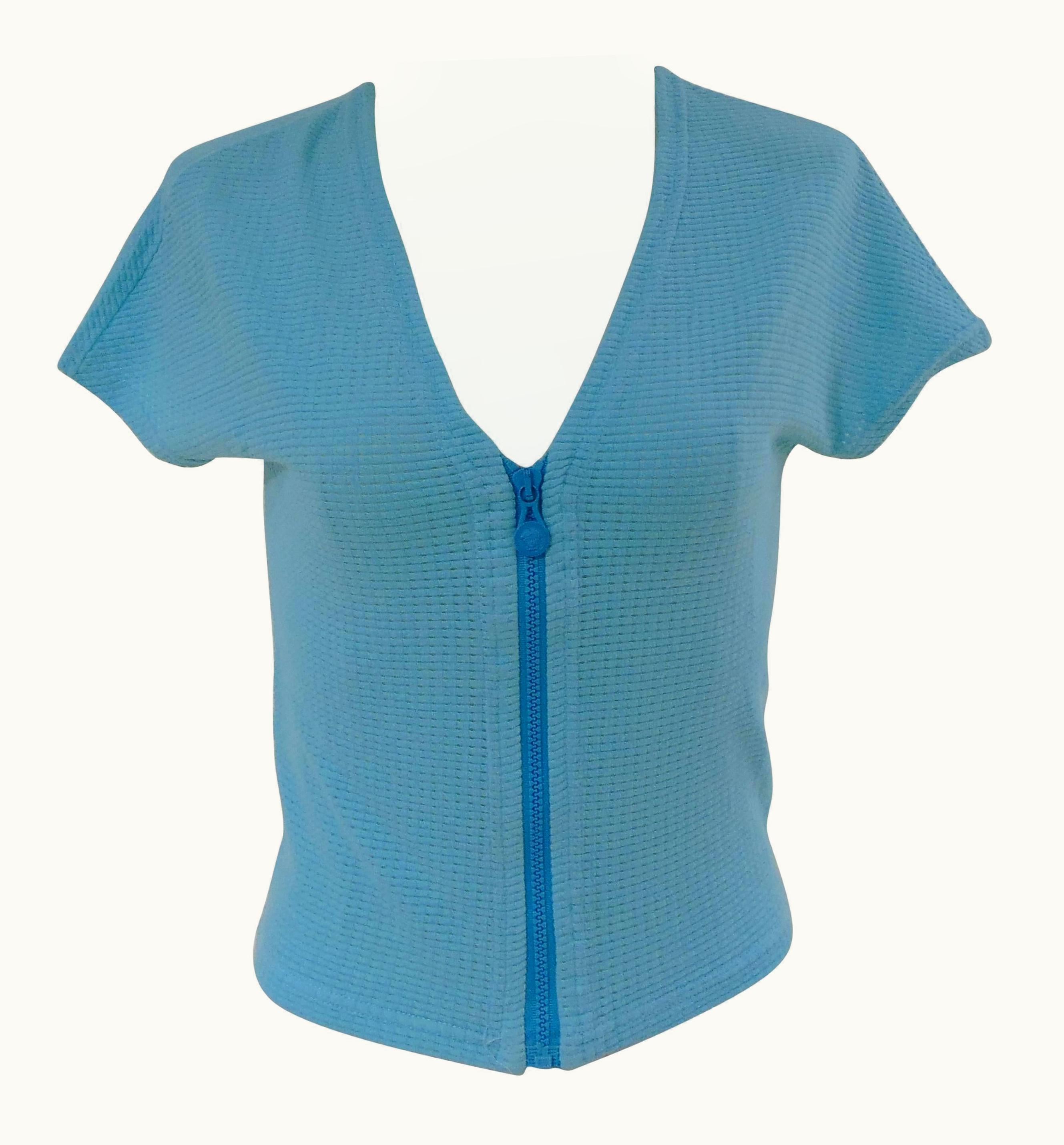 Versace Light Blue Cotton Shirt With Zip