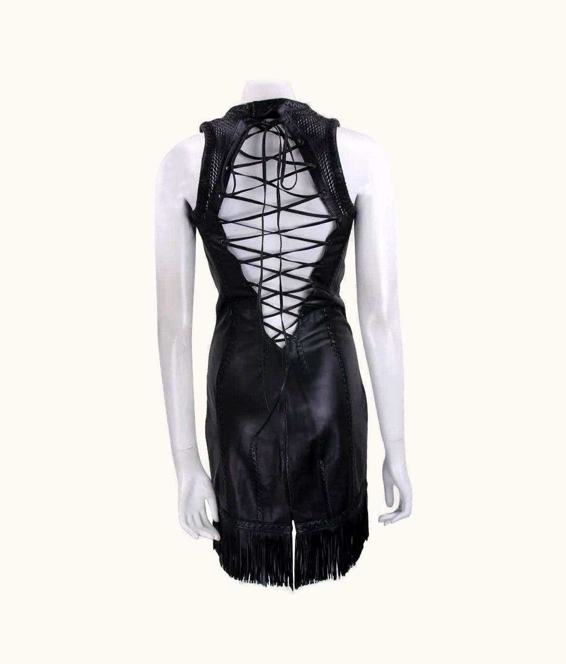 Gianni Versace Couture 2002 Vintage Gianni Versace Black Leather Dress