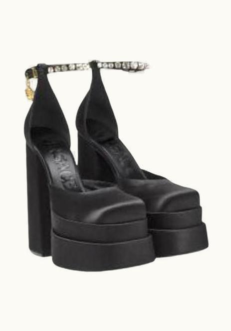 Versace Black Satin Medusa Aevitas Platform Pumps UZ0576235