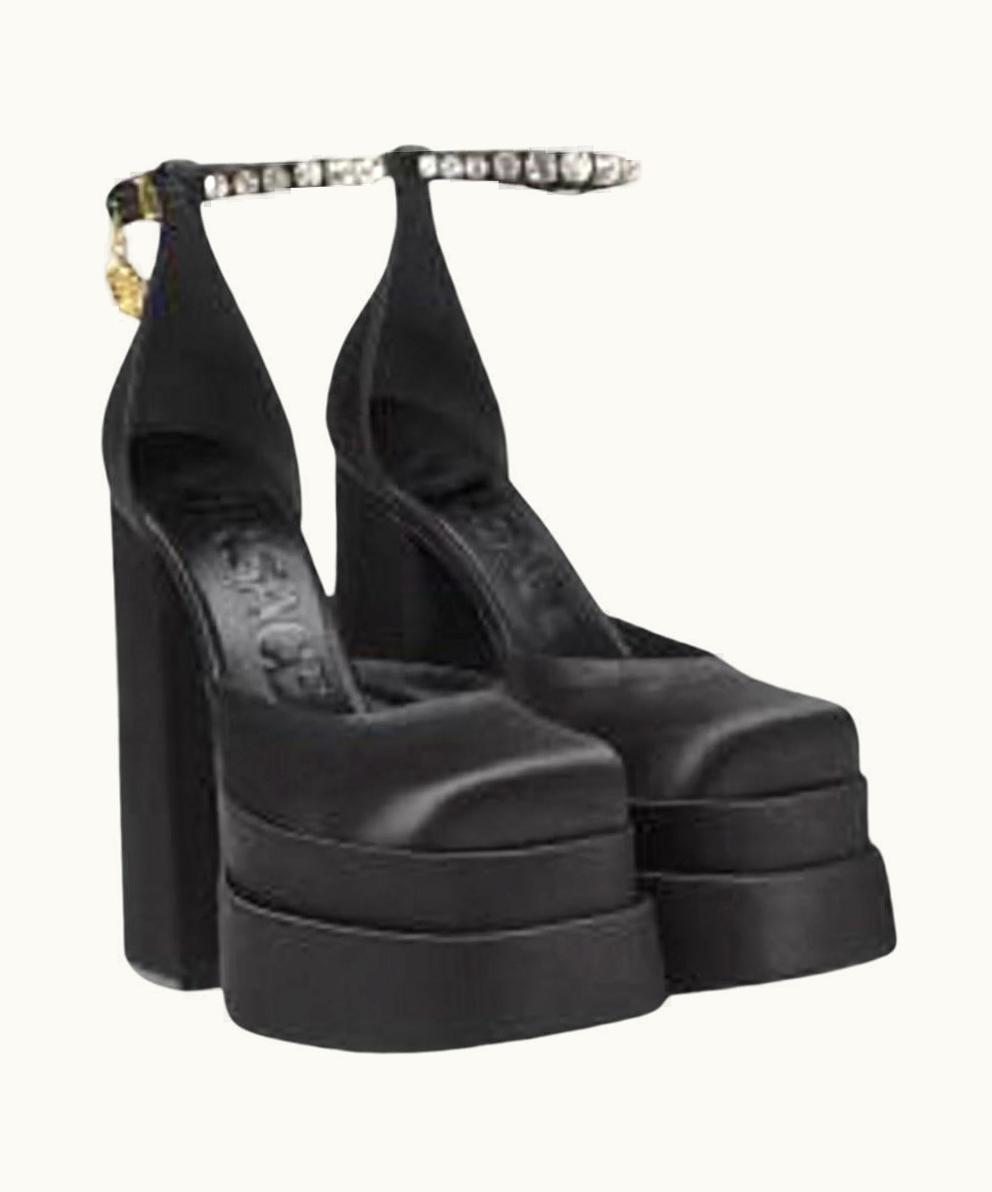 Versace Black Satin Medusa Aevitas Platform Pumps UZ0576236