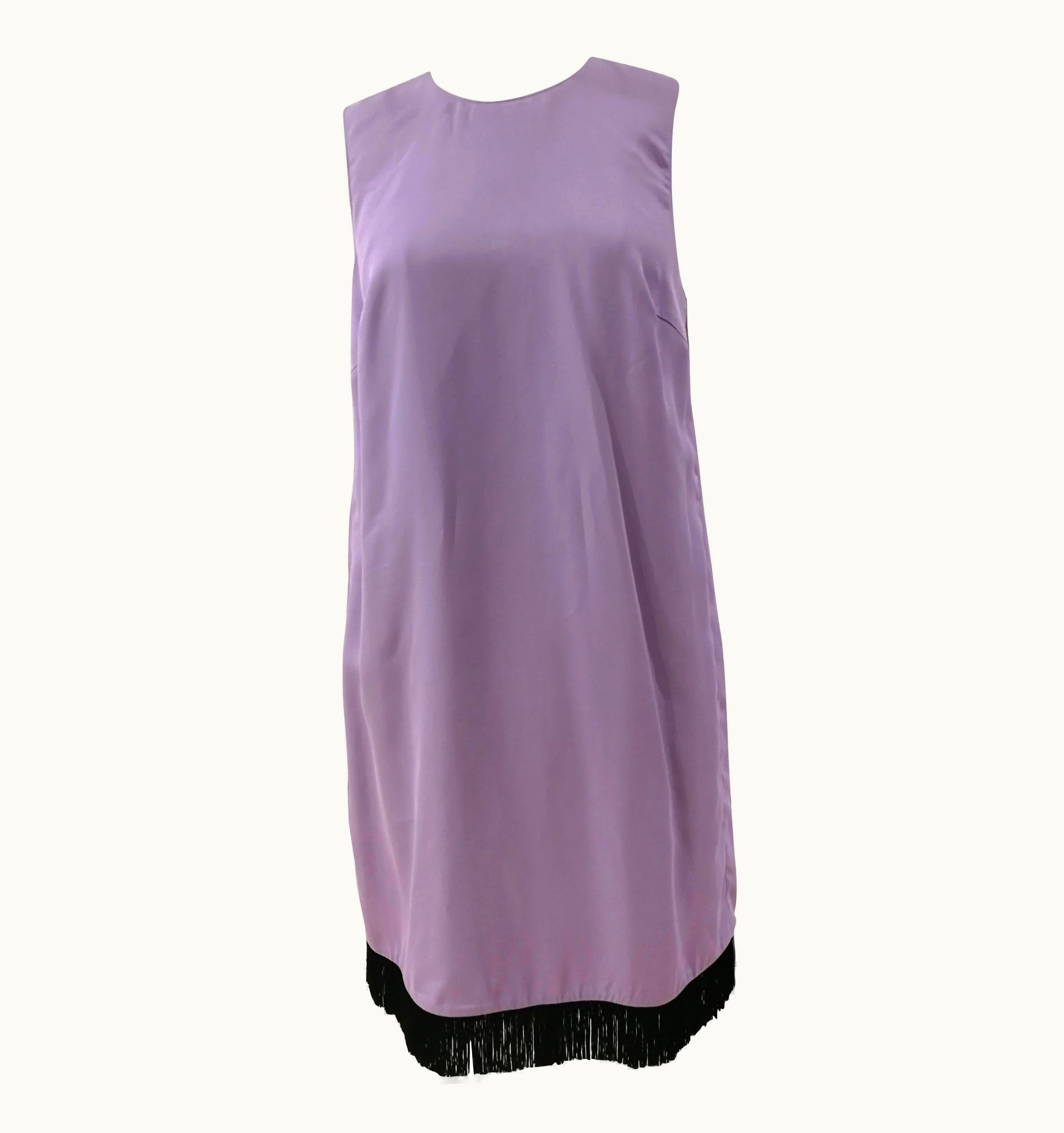 Versace Light Purple Black Fringed Silk Dress