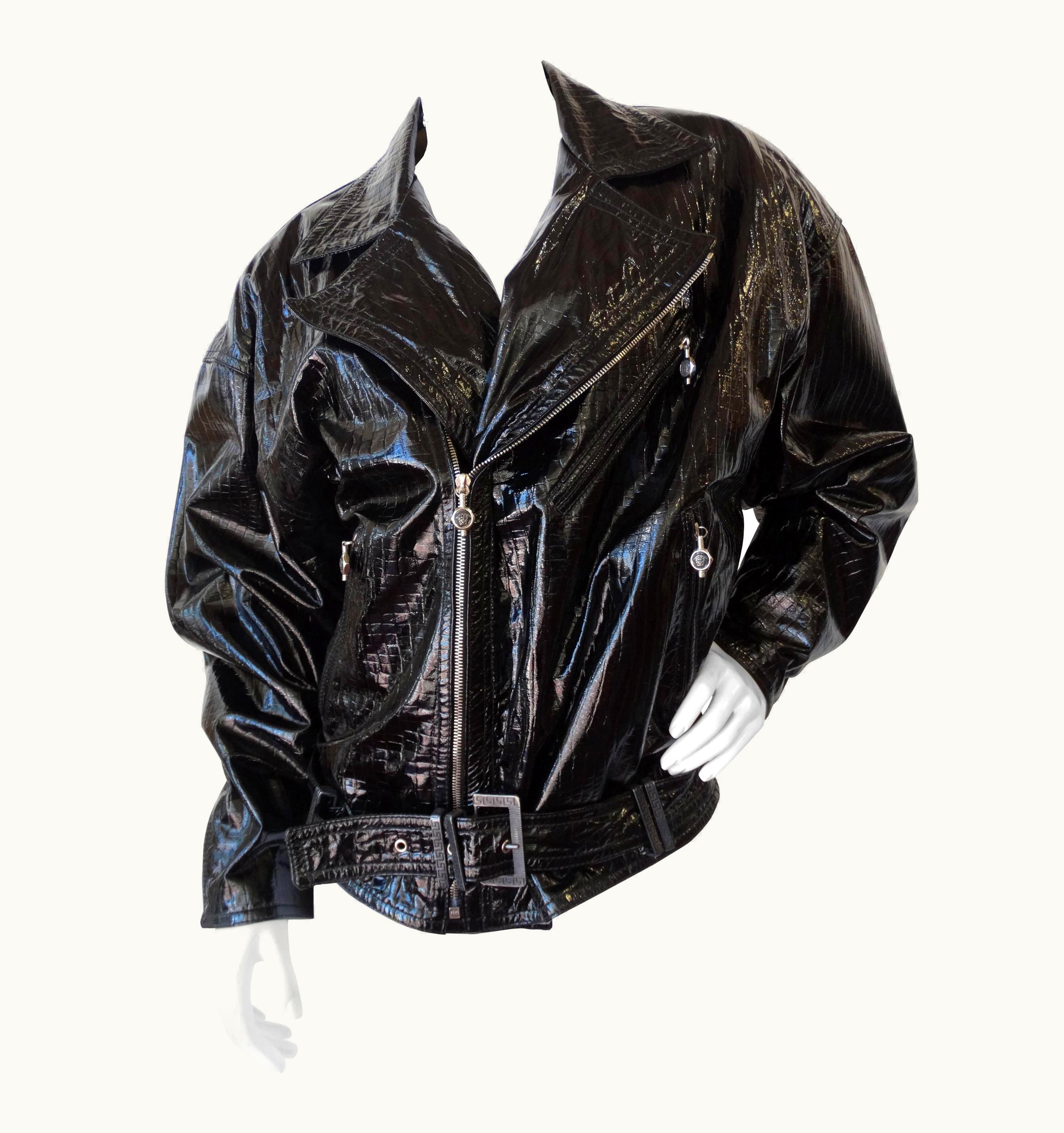 Versace Patent Leather Oversized Motorcycle Jacket, 1980s