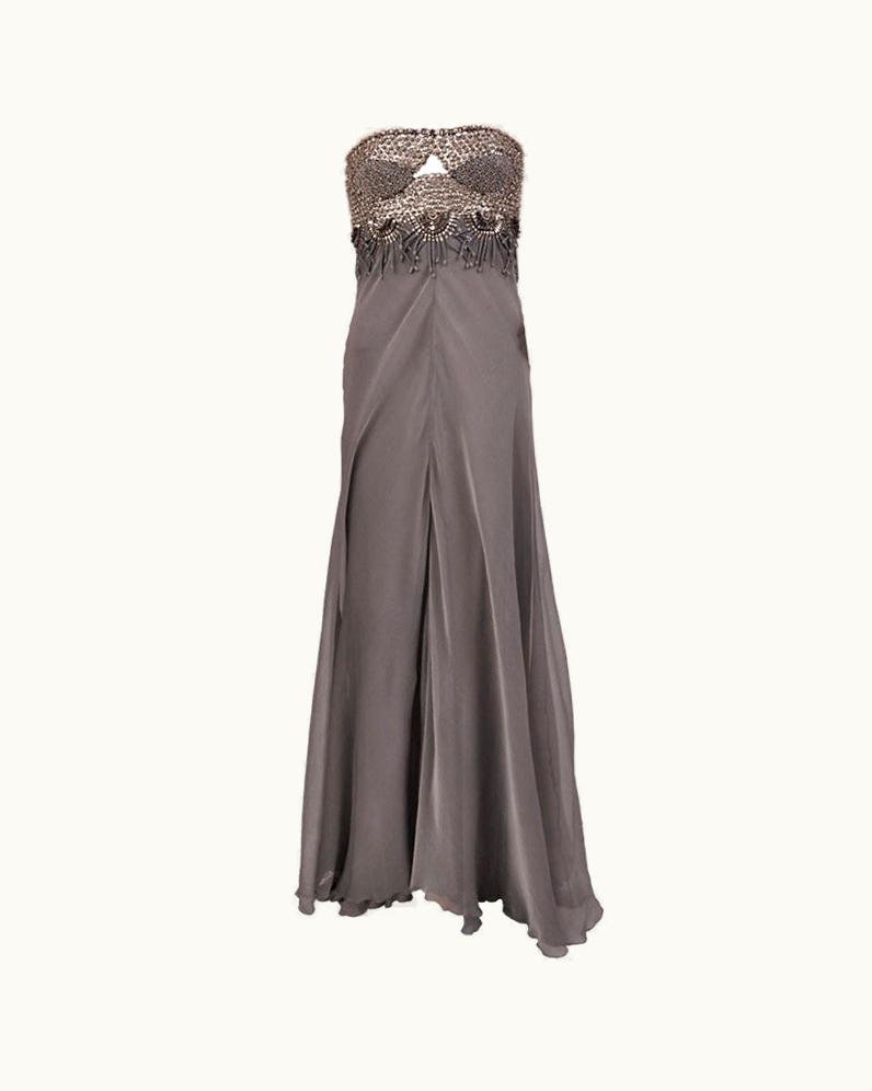 Versace Rare Versace Strapless Embellished Silk Chiffon Gown