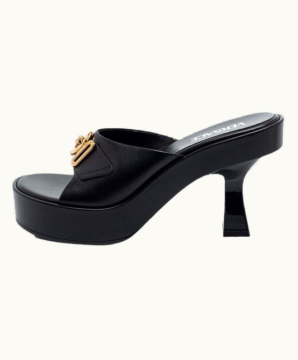 Versace Black Leather Medusa Sandals