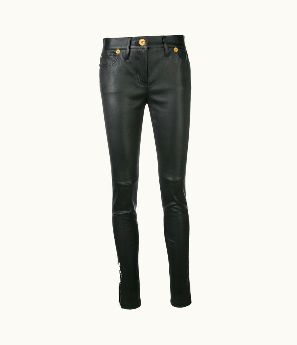 Versace Black High Waisted Skinny Leather Pants