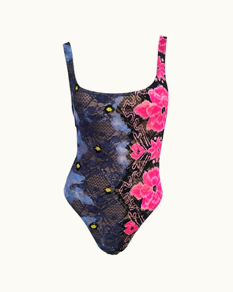 Versace 90s Versace Pink And Blue Lace Swimsuit