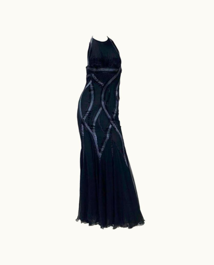 Versace Vintage Versace Embellished Black Silk Mermaid Gown
