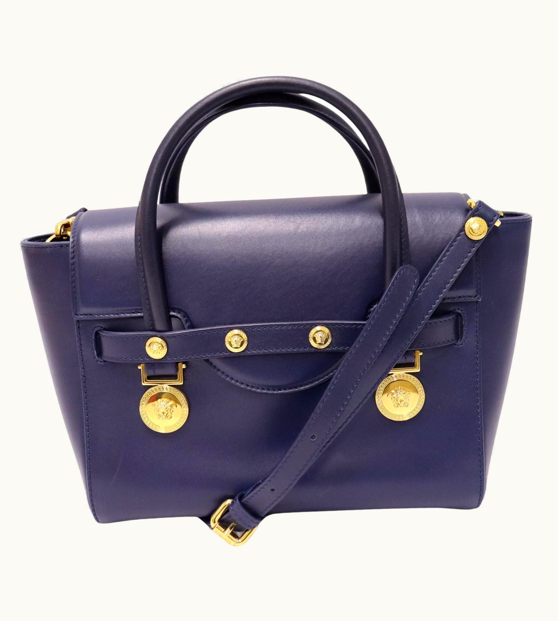 Versace Navy Medusa Medallion Leather Handle Bag