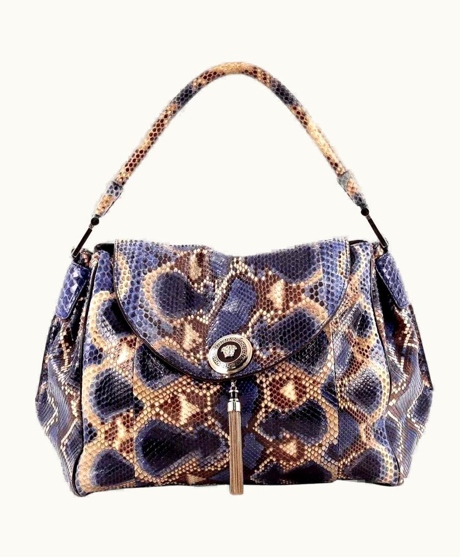 Versace Blue Snakeskin Talia Vanitas Bag New