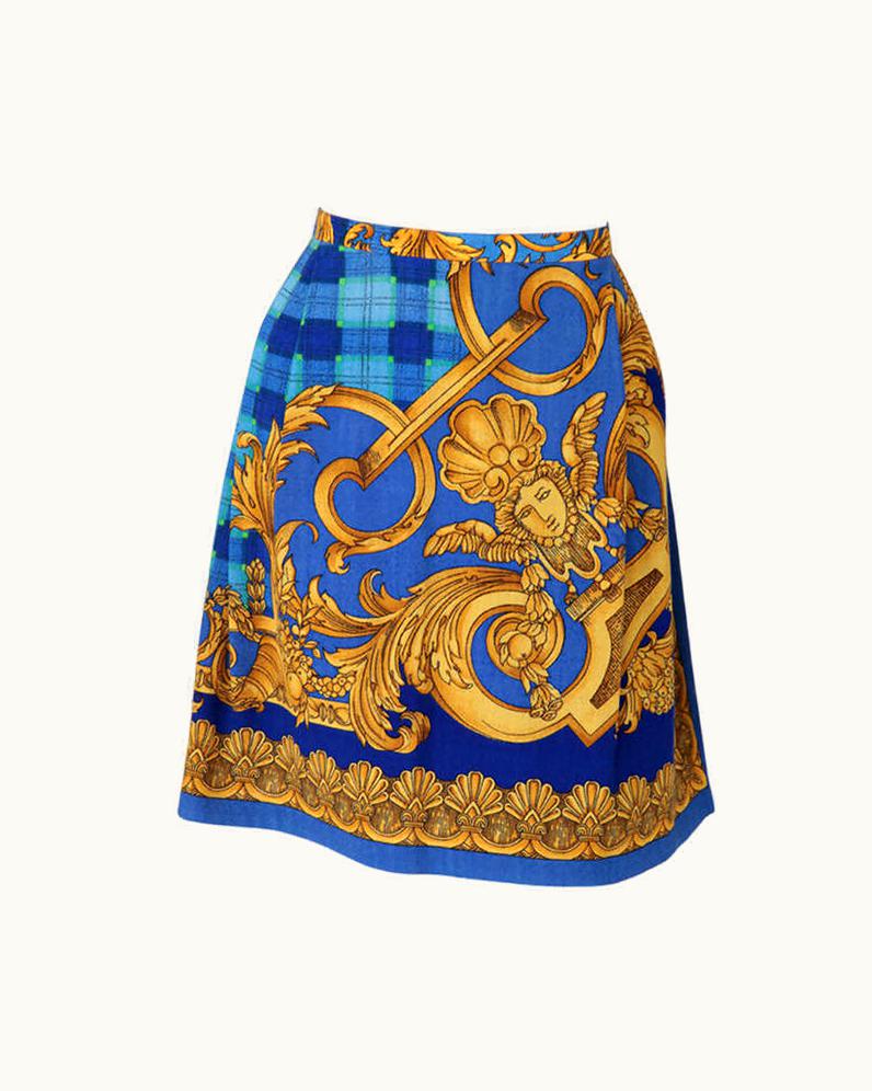 Versace Couture Light Wool Baroque Print Skirt