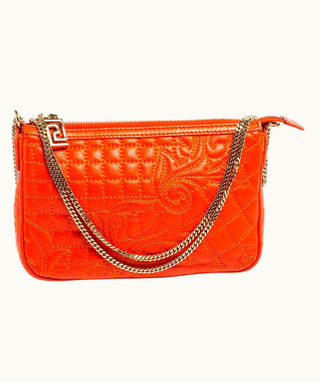 Versace Orange Leather Embroidered Vanitas Shoulder Bag