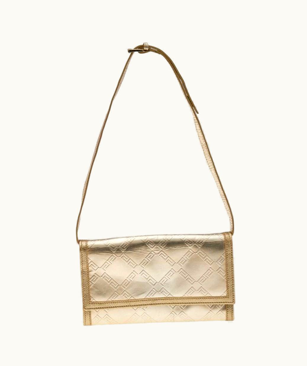 Versace Gold Leather Gianni Flap Shoulder Bag
