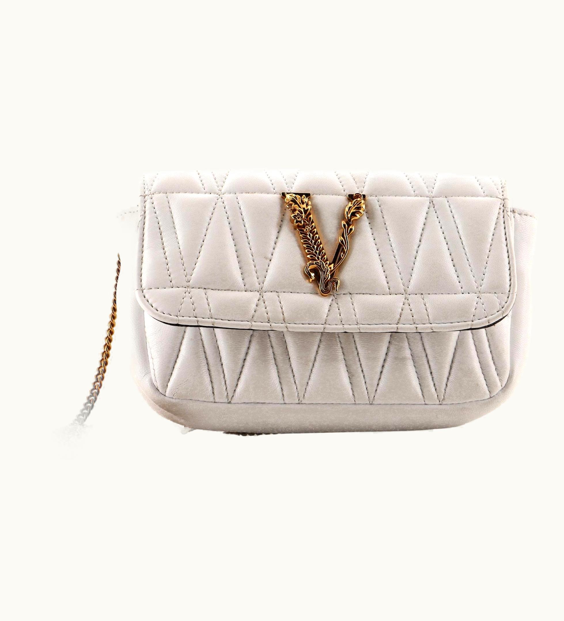 Versace Virtus Clutch On Chain Quilted Leather