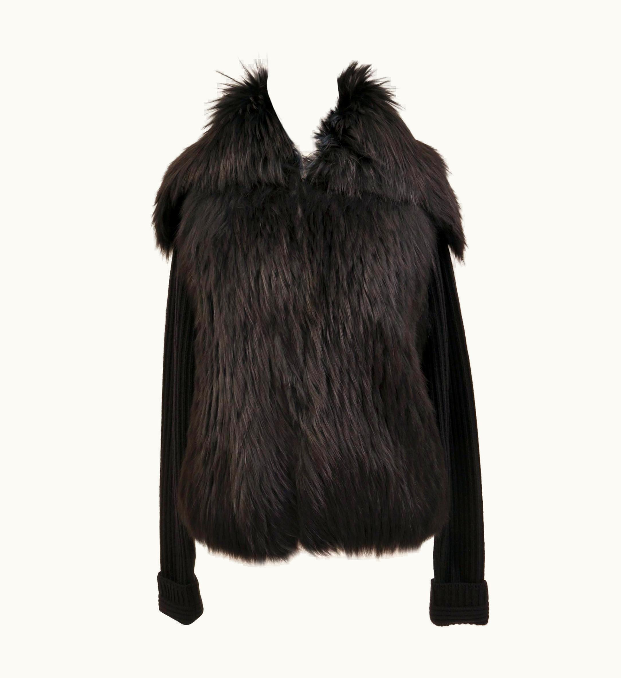 Versace Black Knit Wool Sweater With Fur