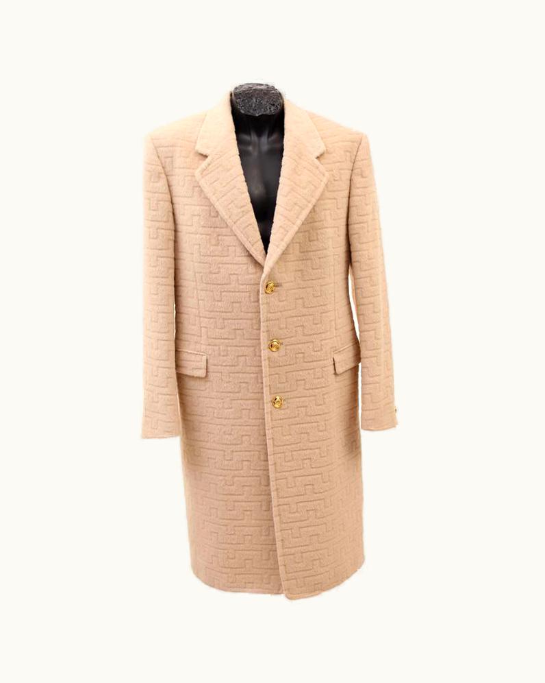Versace Beige Textured Wool Coat For Men