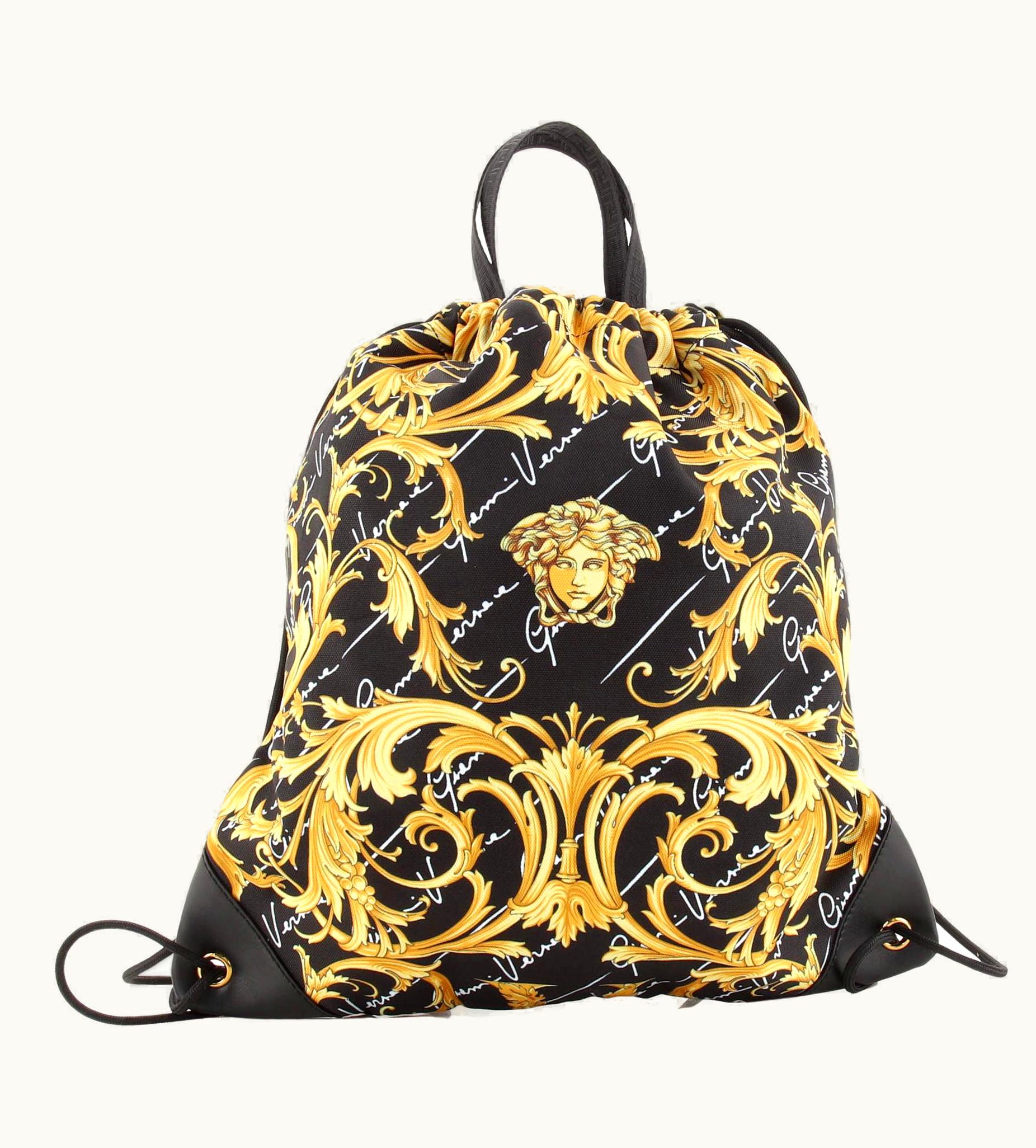 Versace Drawstring Tote Backpack Printed Canvas Medium