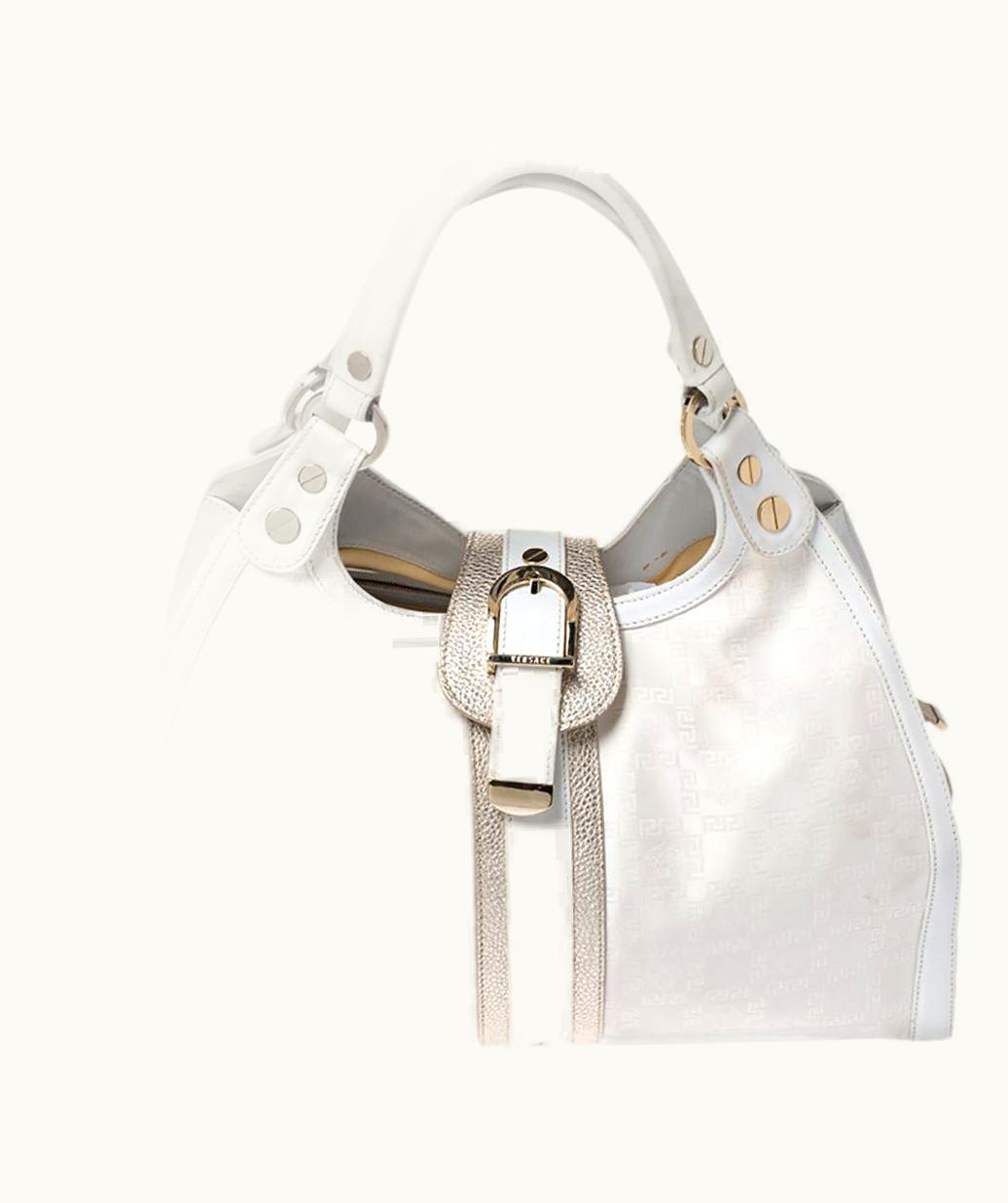 Versace White Signature Fabric And Leather Tote