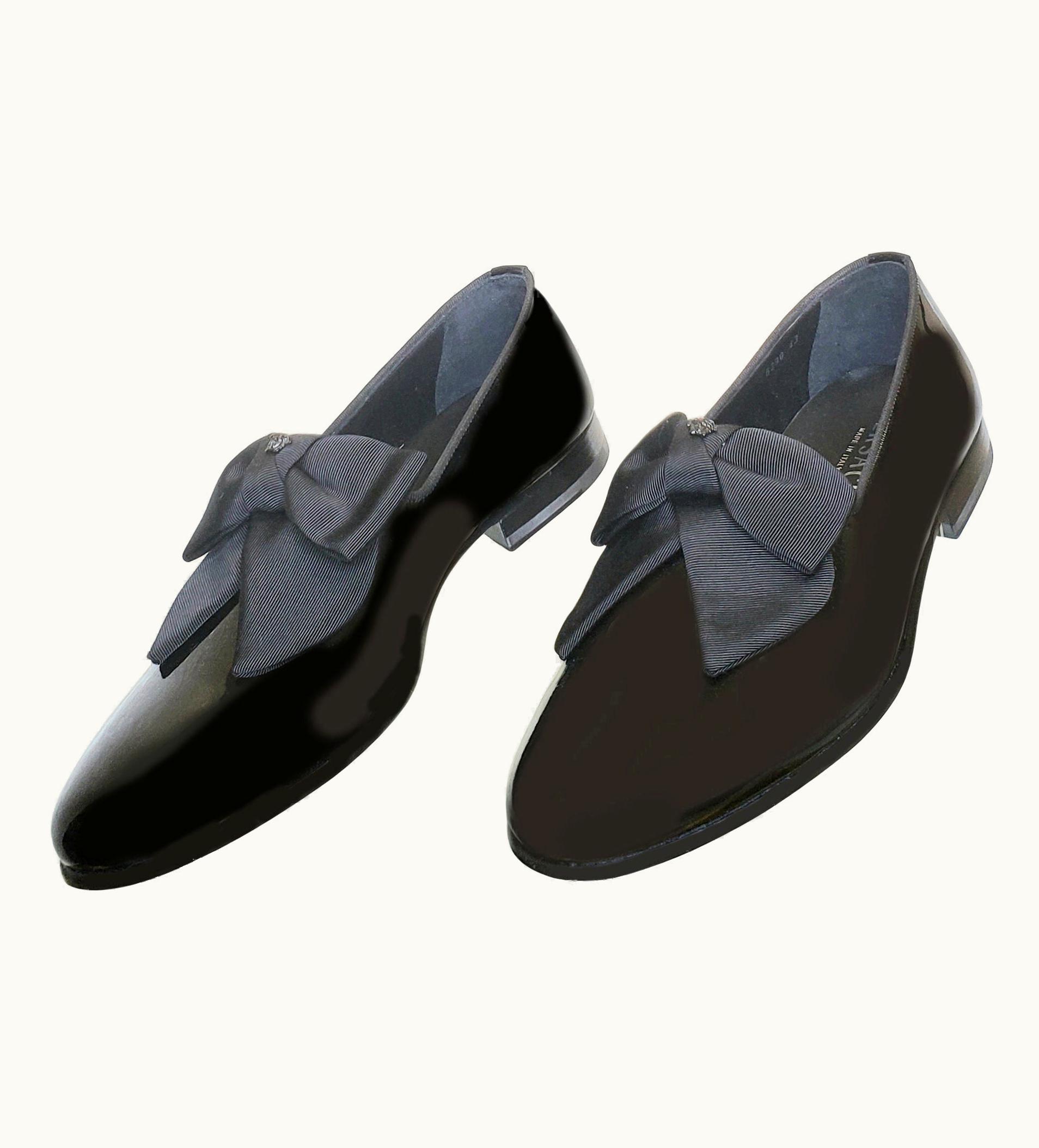 Versace Black Patent Leather Loafer Shoes UZ0576297