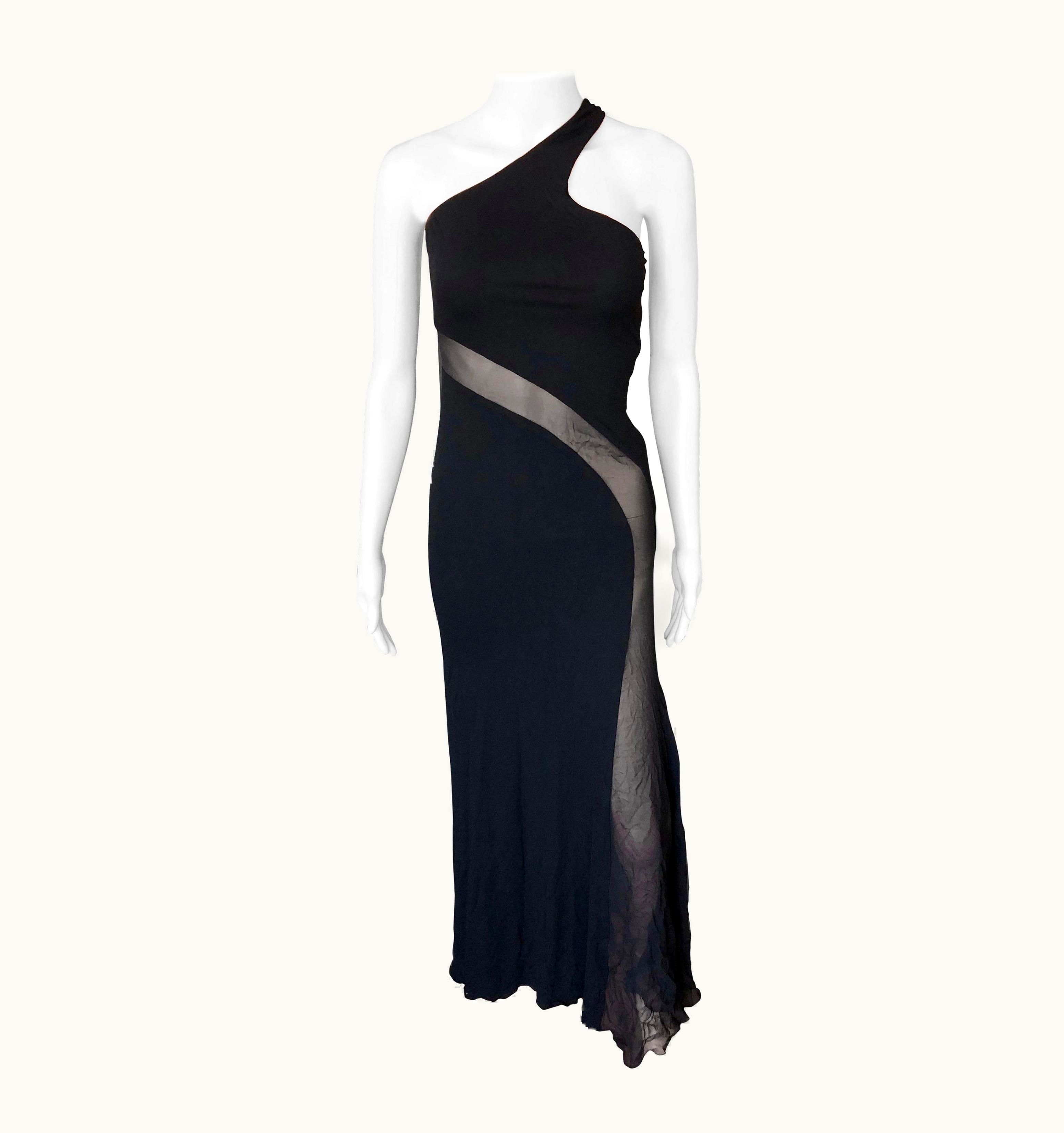 Versace Sheer Cutout Panel Black Evening Dress Gown