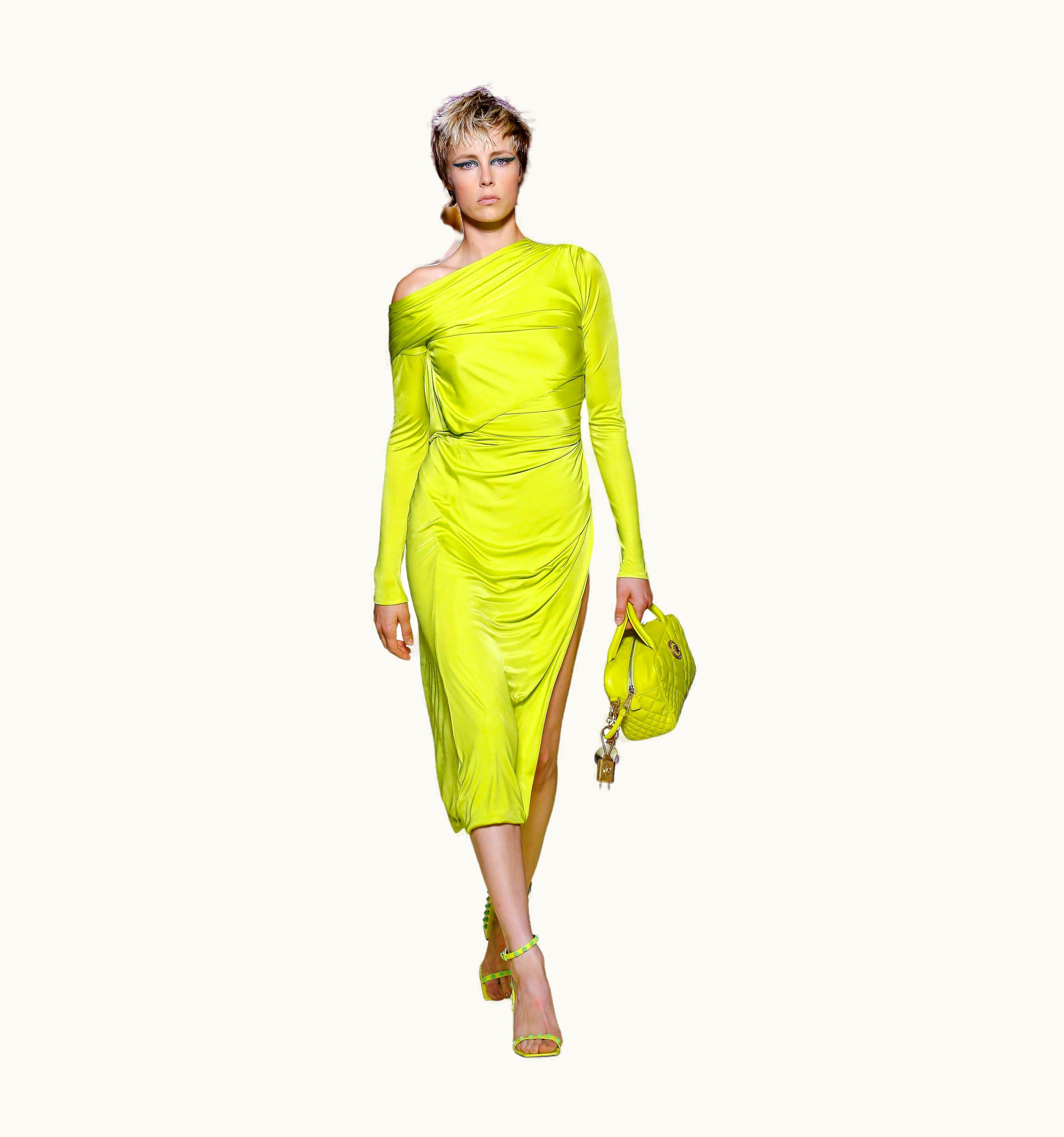 Versace Yellow Off Shoulder Midi Dress Eu