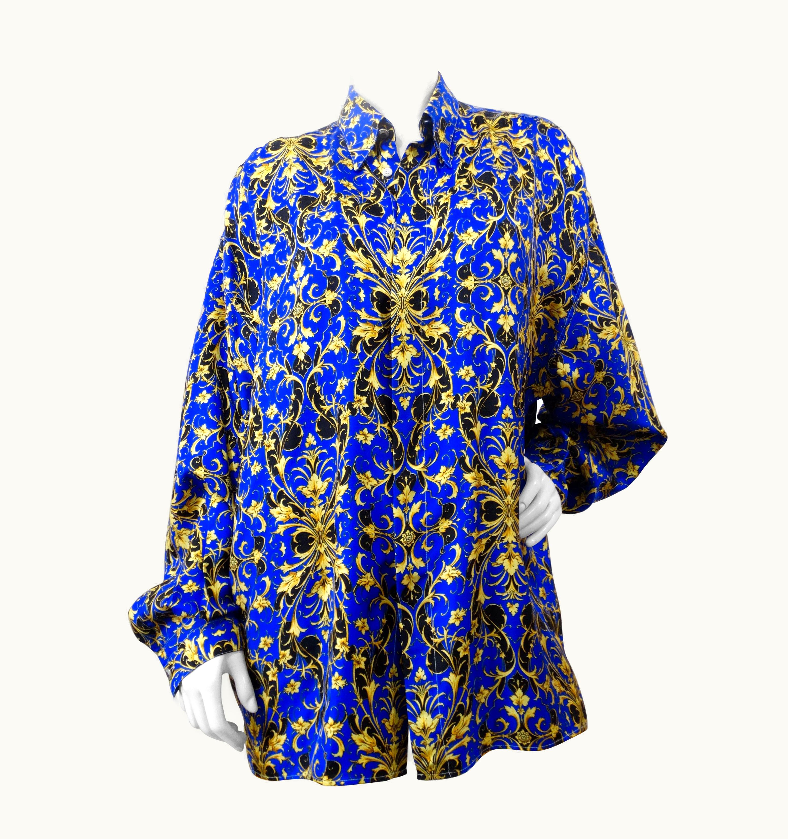 Versace 1990s Classic V2 Baroque Print Silk Shirt