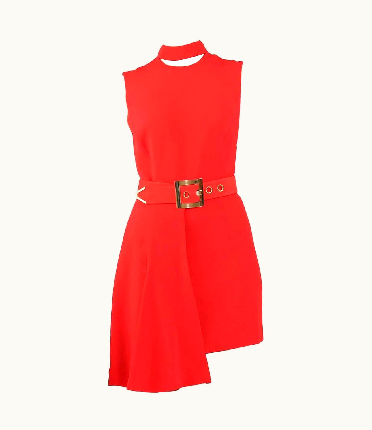 Versace Red Silk Lining Dress With Belt