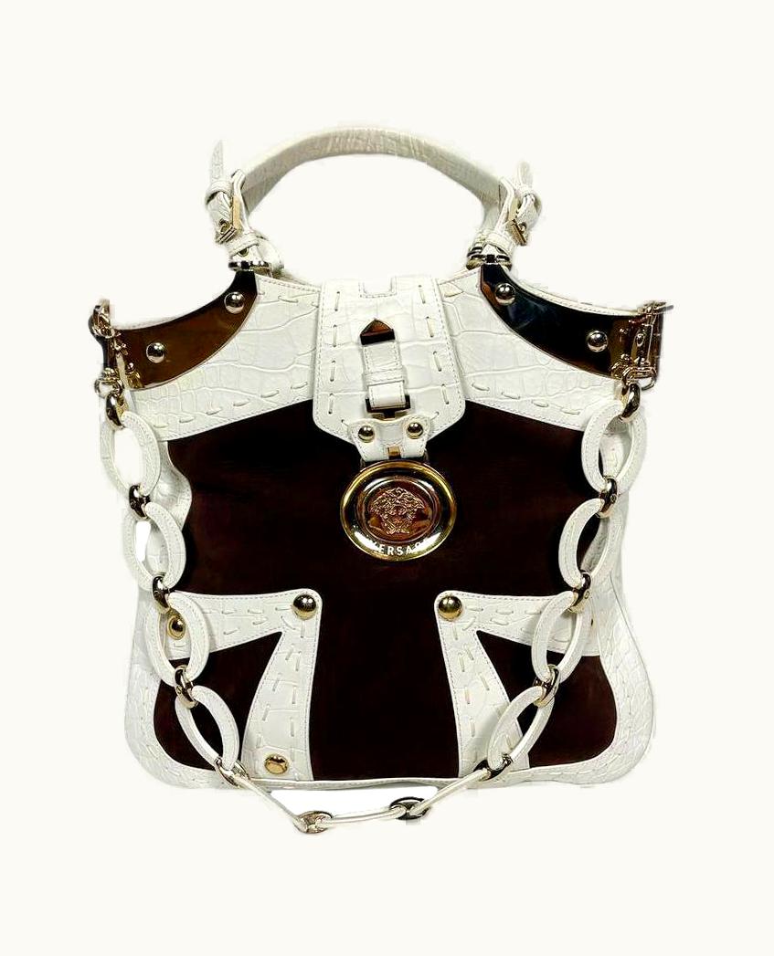 Versace Brown Suede Logo Tote Bag 2007
