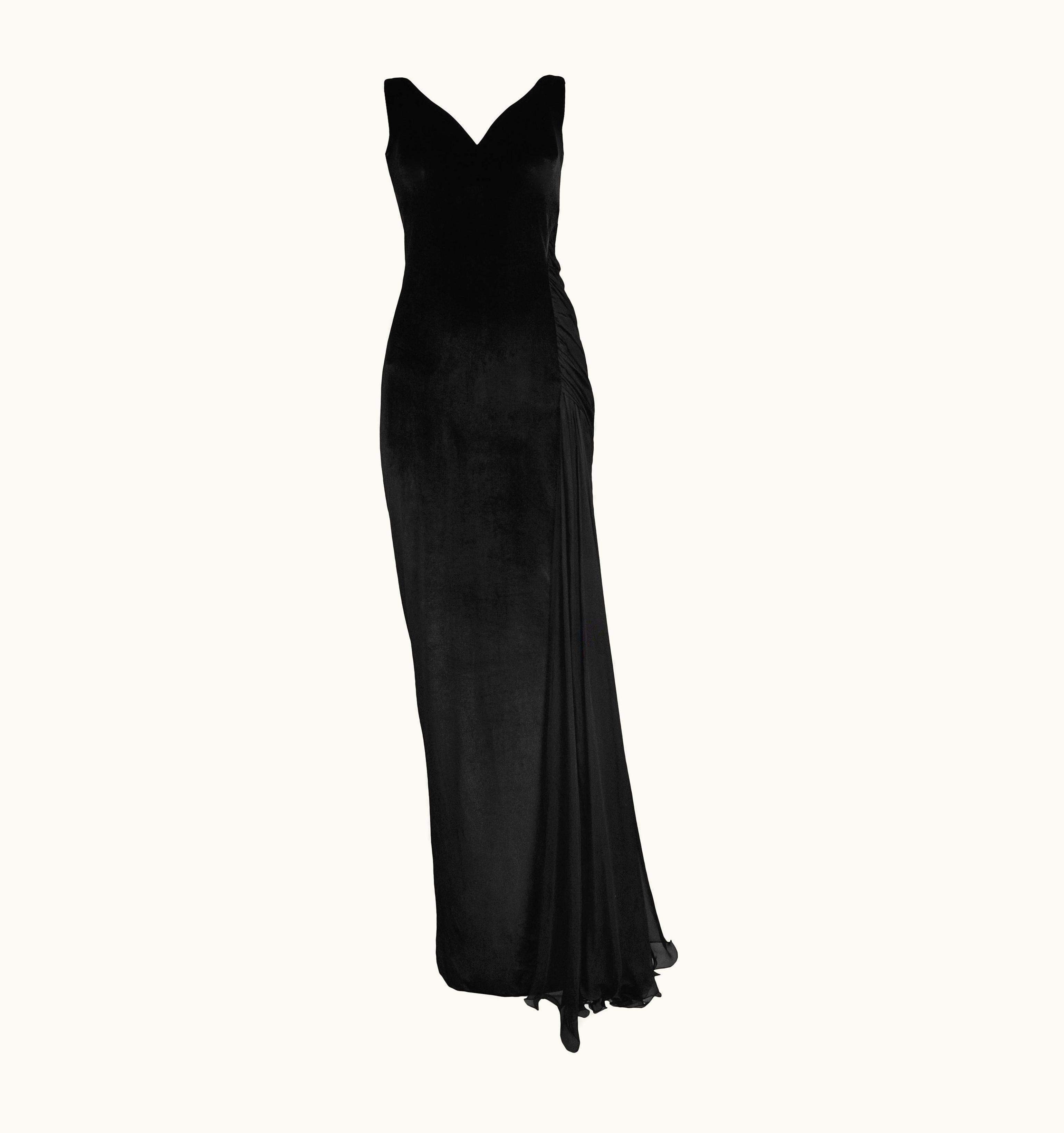 Versace Vintage 1995 Versace Black Velvet Runway Evening Gown