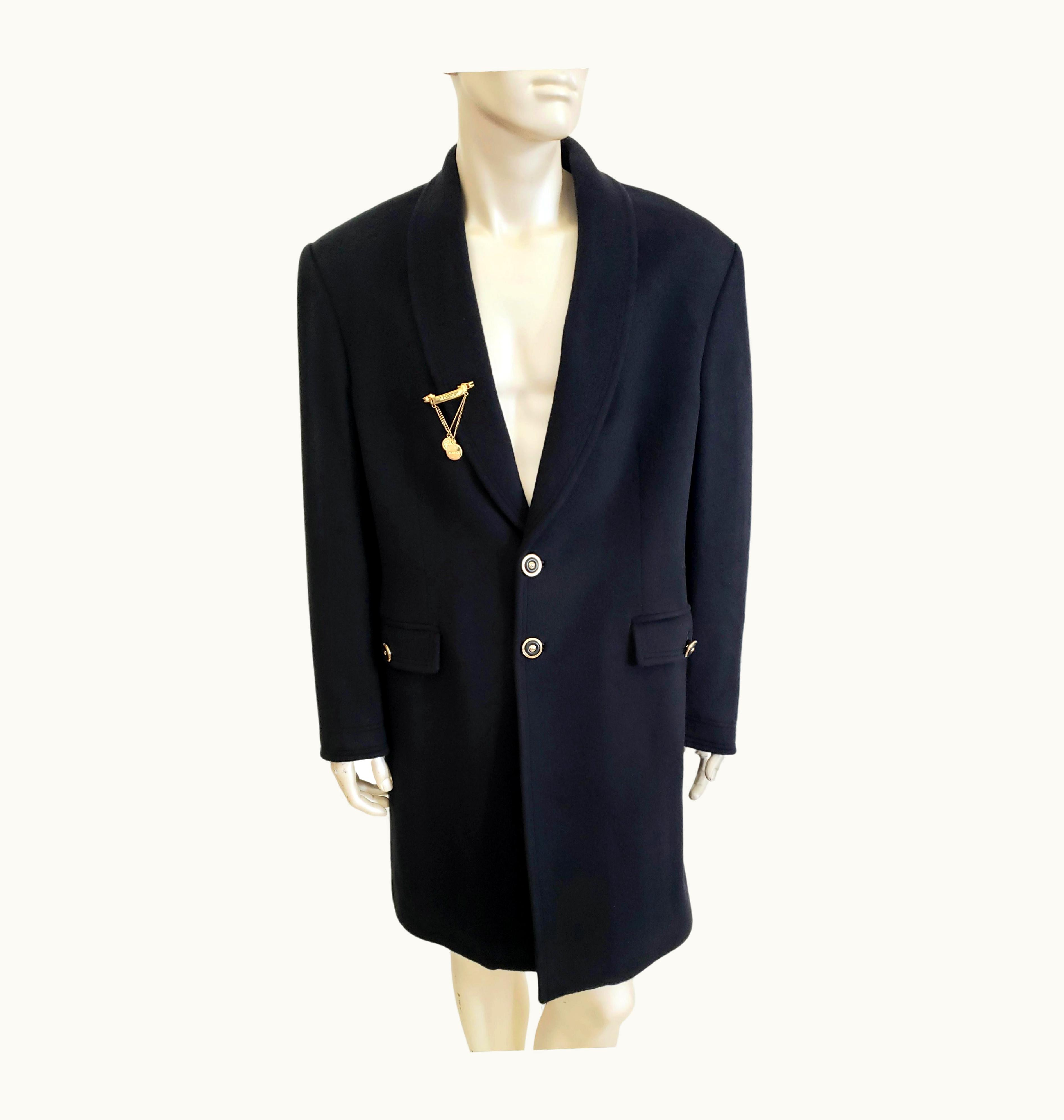 Versace Black Angora Cashmere Wool Men' Coat