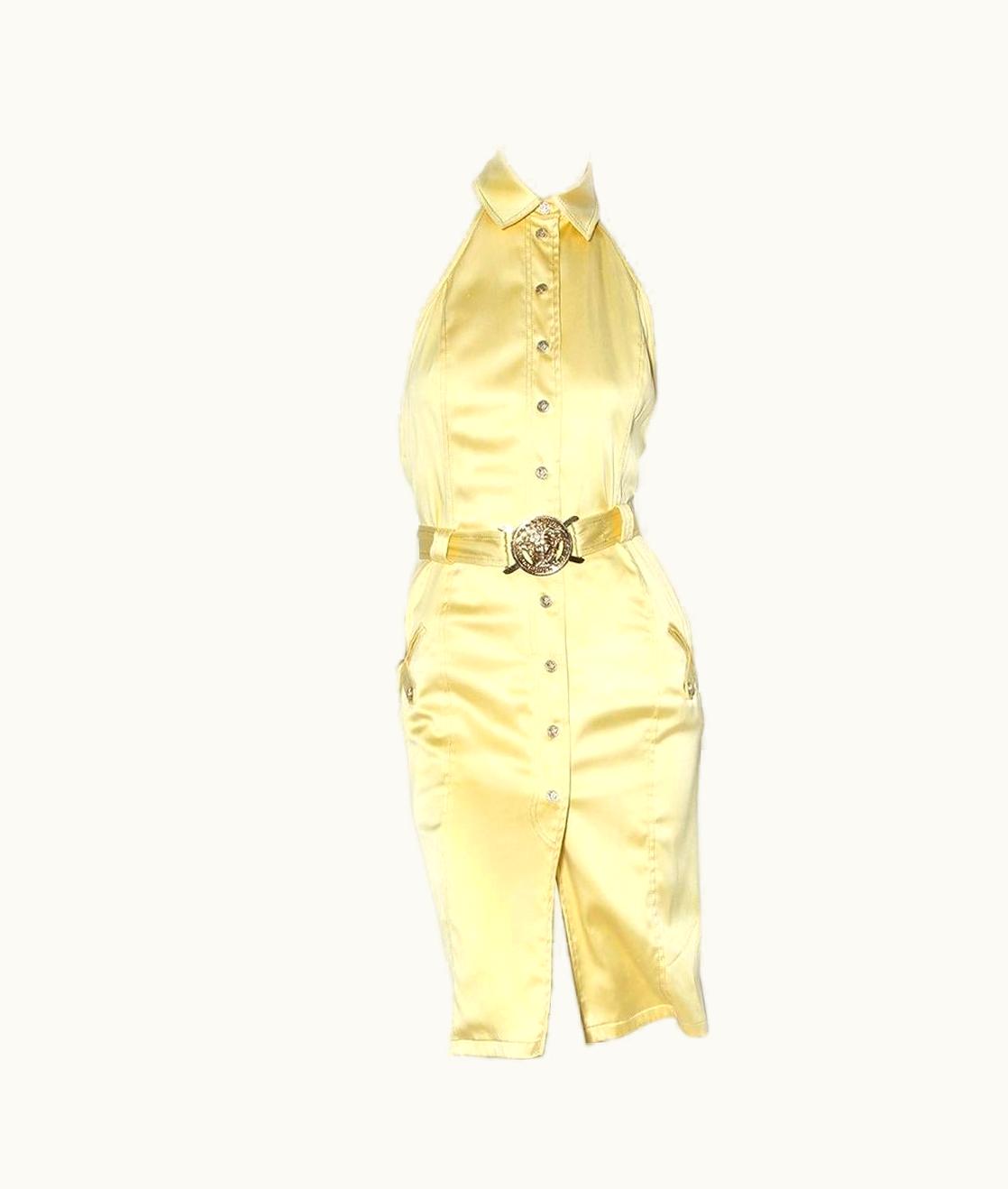 Versace Collared Halter Dress With Medusa Belt S/S 2005