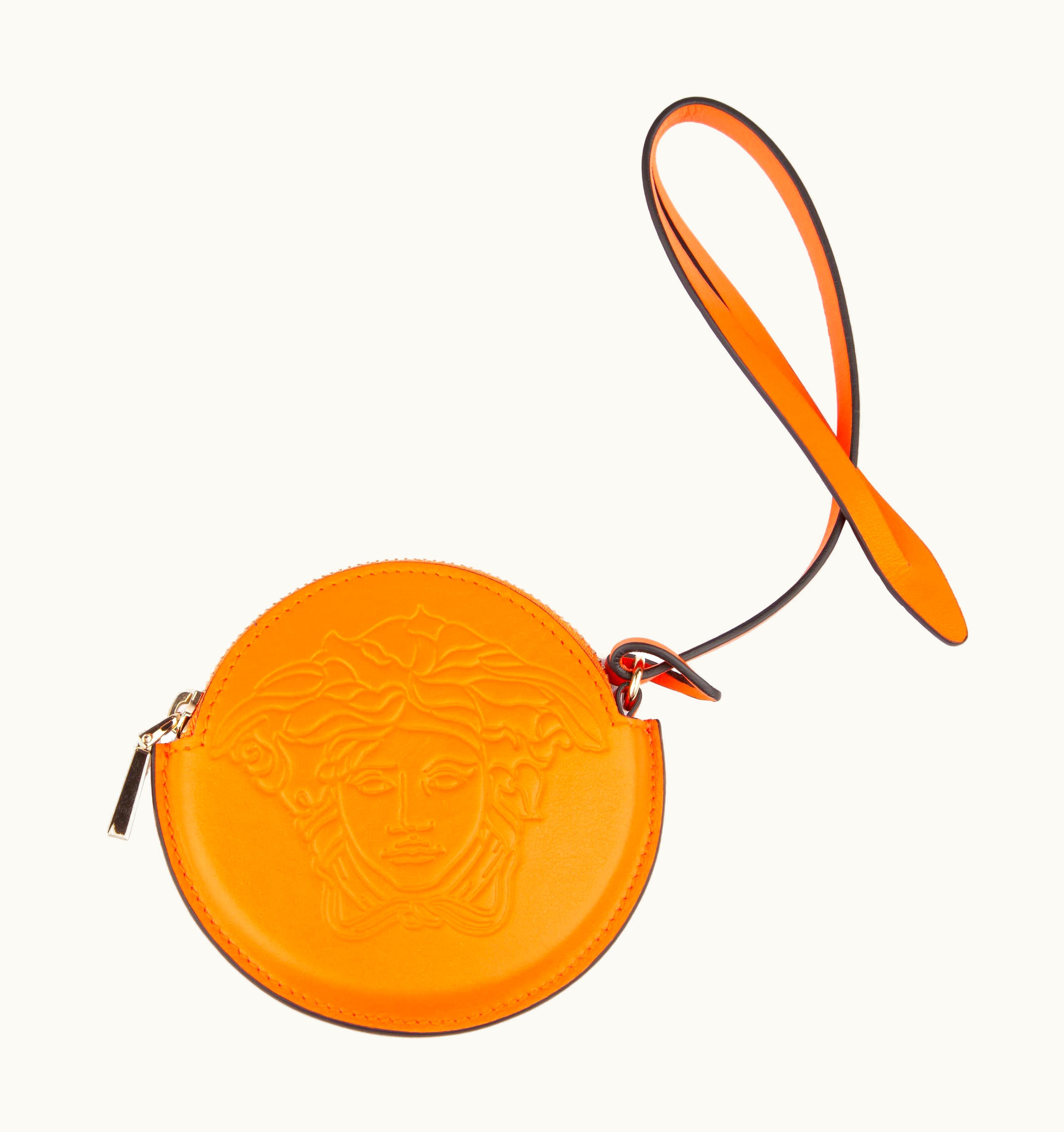 Versace Orange Leather Medusa Bag Charm S/S Coin Pouch