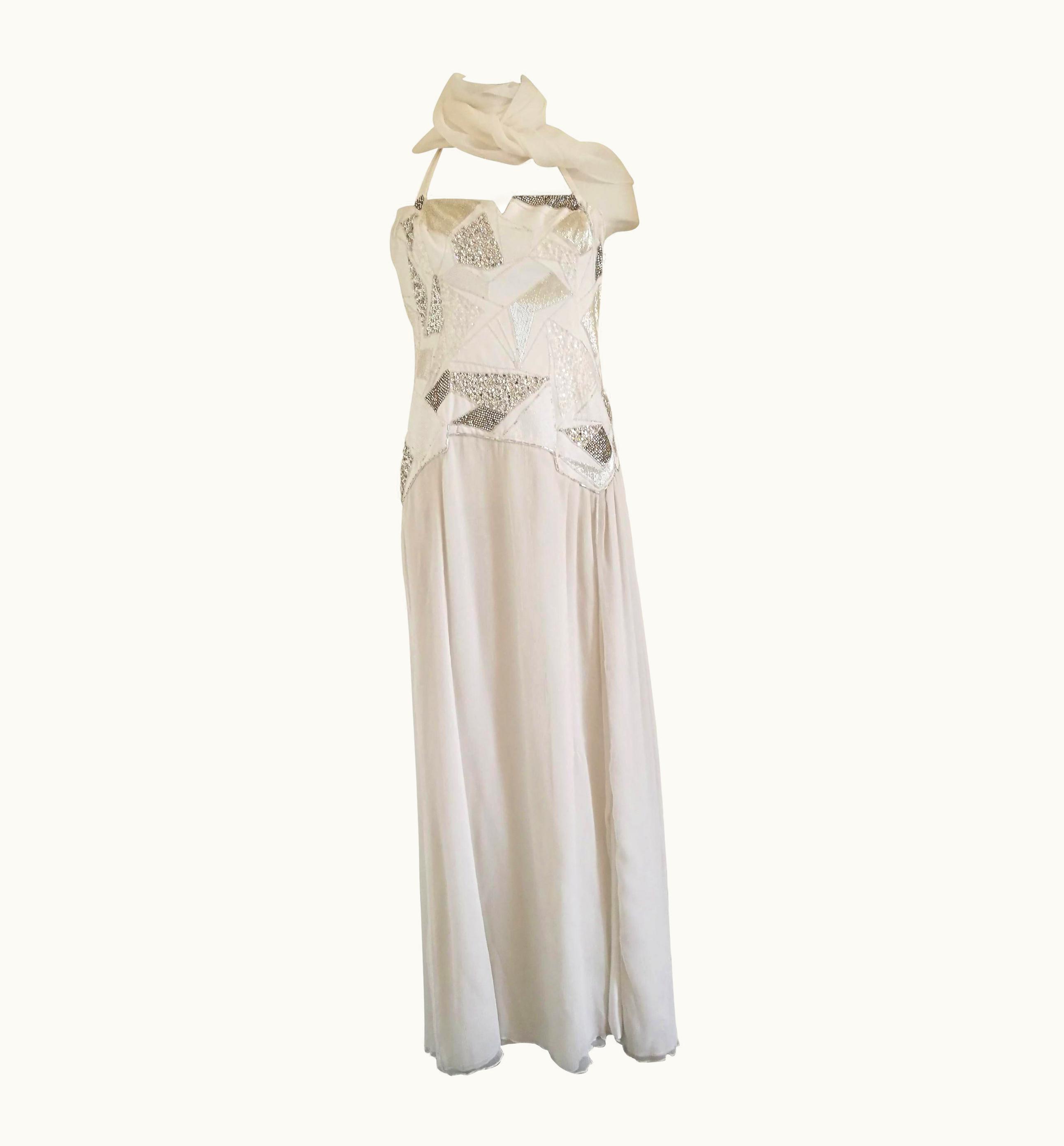 Versace White Sequins And Beads Couture Bridal Dress