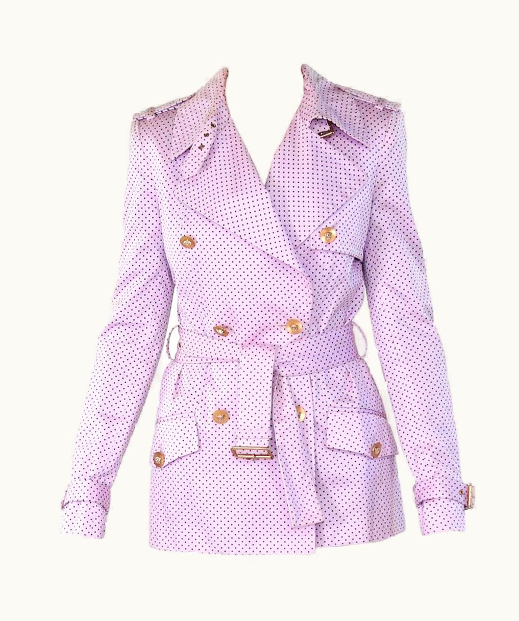 Versace Polka Dot Pink Belted Trench Coat