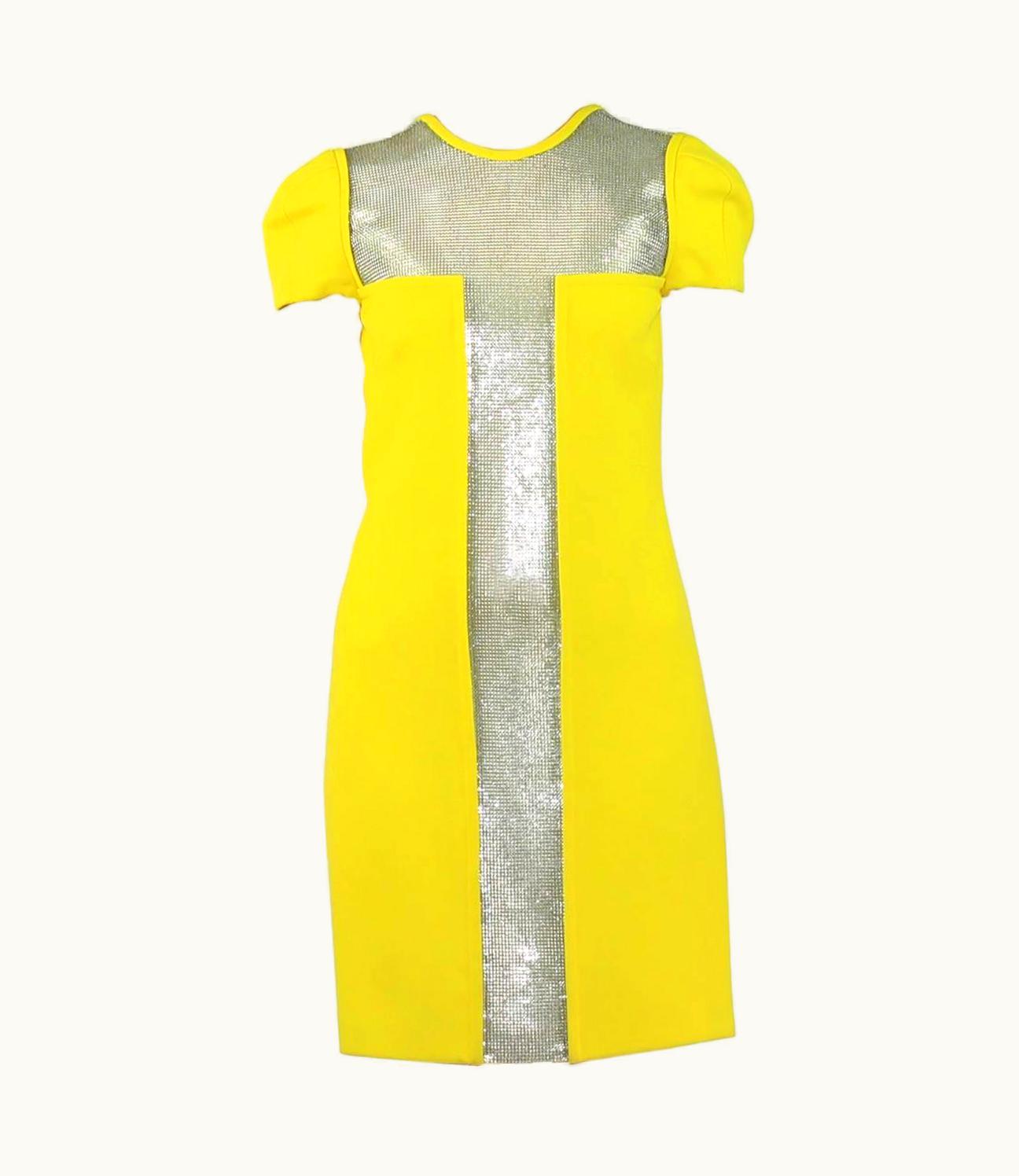 Versace Yellow Dress With Metal Chain Mesh
