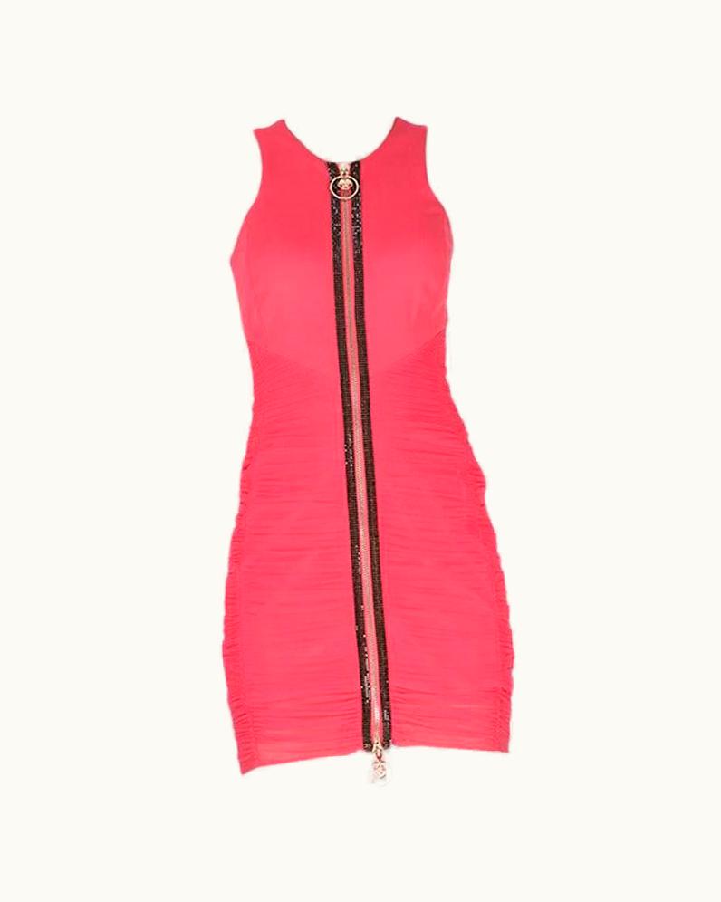 Versace Crystal Embellished Pink Ruched Mini Dress